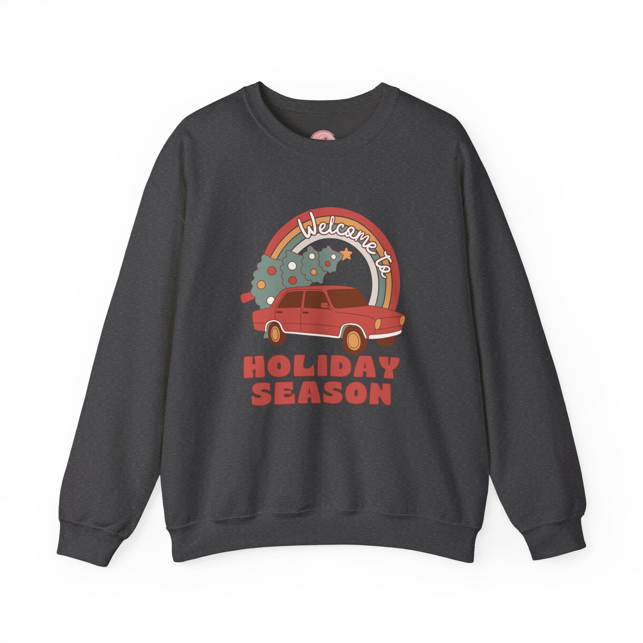 Holiday Season Sweatshirt — Retro Car & Tree Christmas Crewneck