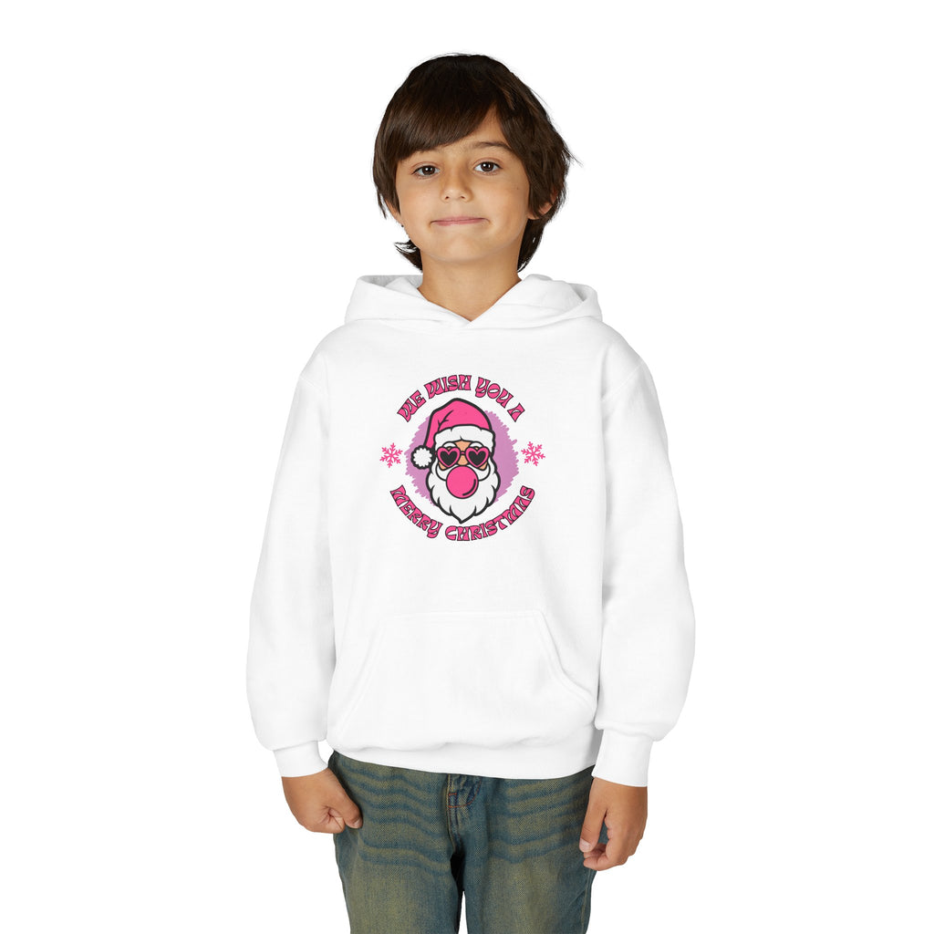 Kids Christmas Hoodie - Pink Sunglasses Santa "He Believes You" Holiday Sweatshirt