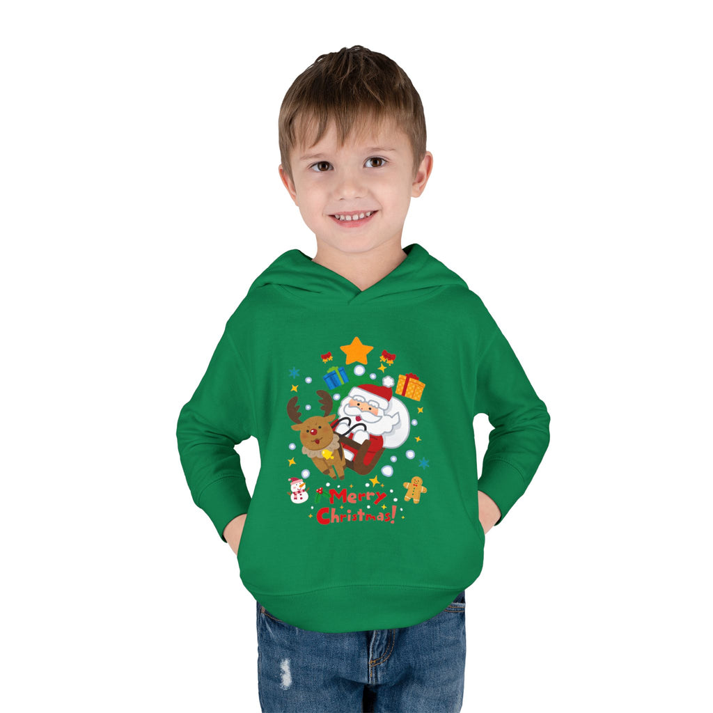 Toddler Hoodie — Merry Christmas Santa & Reindeer Holiday Pullover