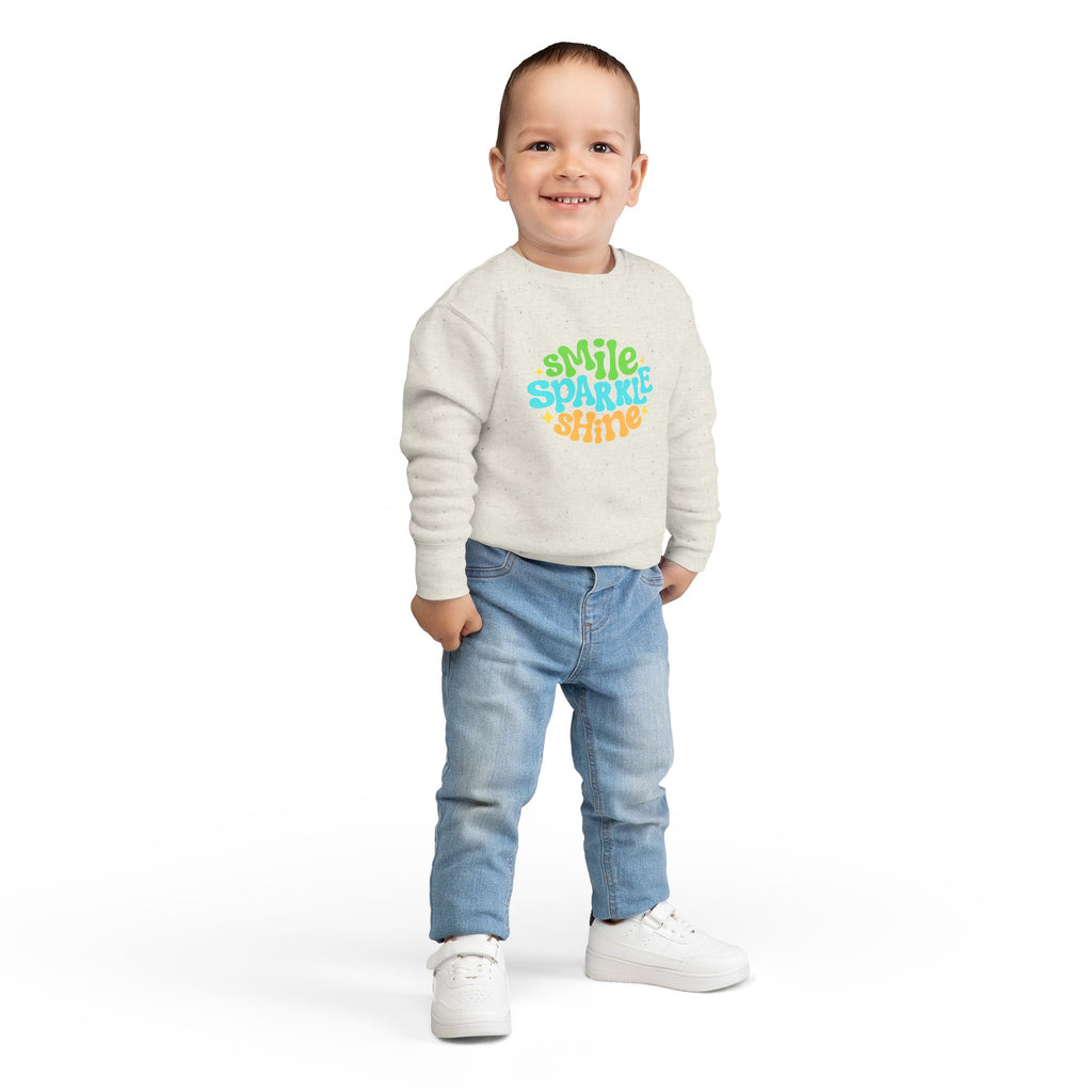 Toddler Sweatshirt – "Smile Sparkle Shine" Retro Rainbow Crewneck