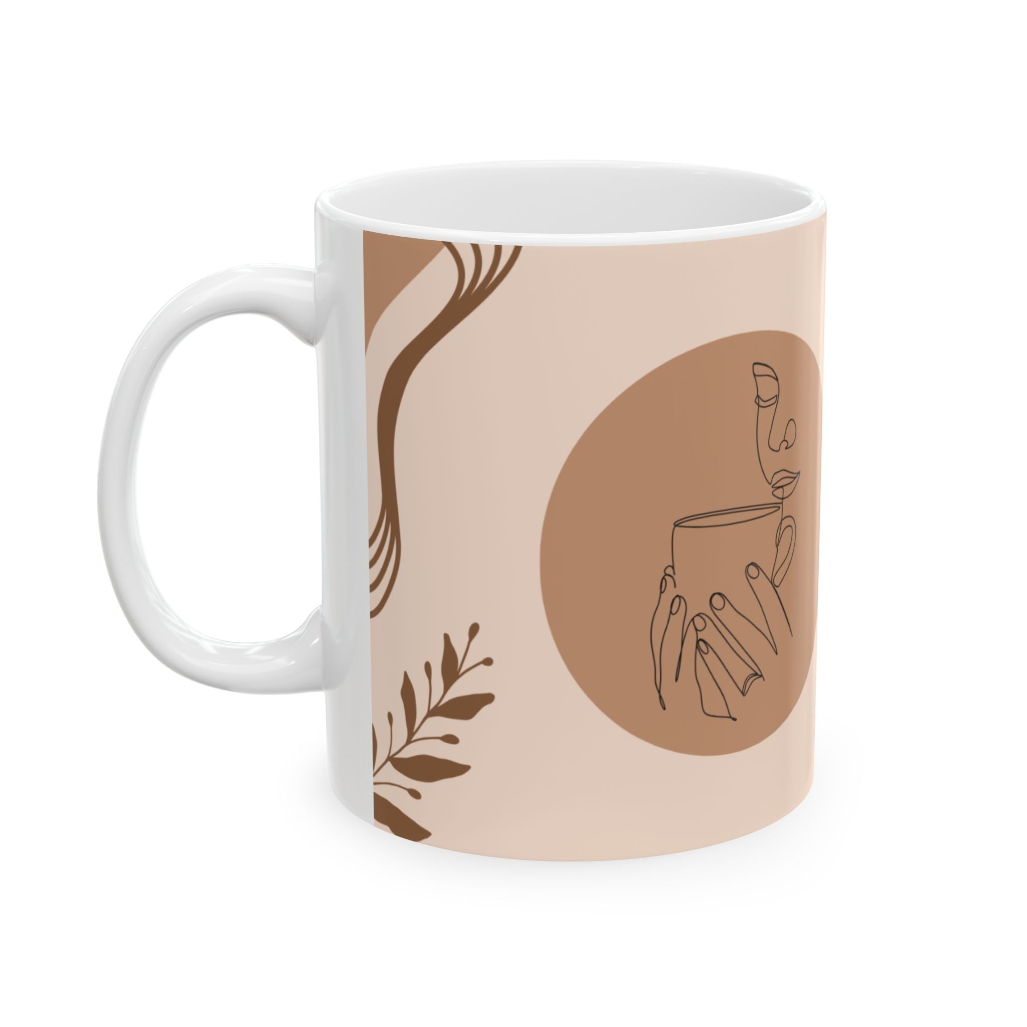 Life Is Better with Fresh Coffee Ceramic Mug — Beige Boho Coffee Cup (11oz/15oz)
