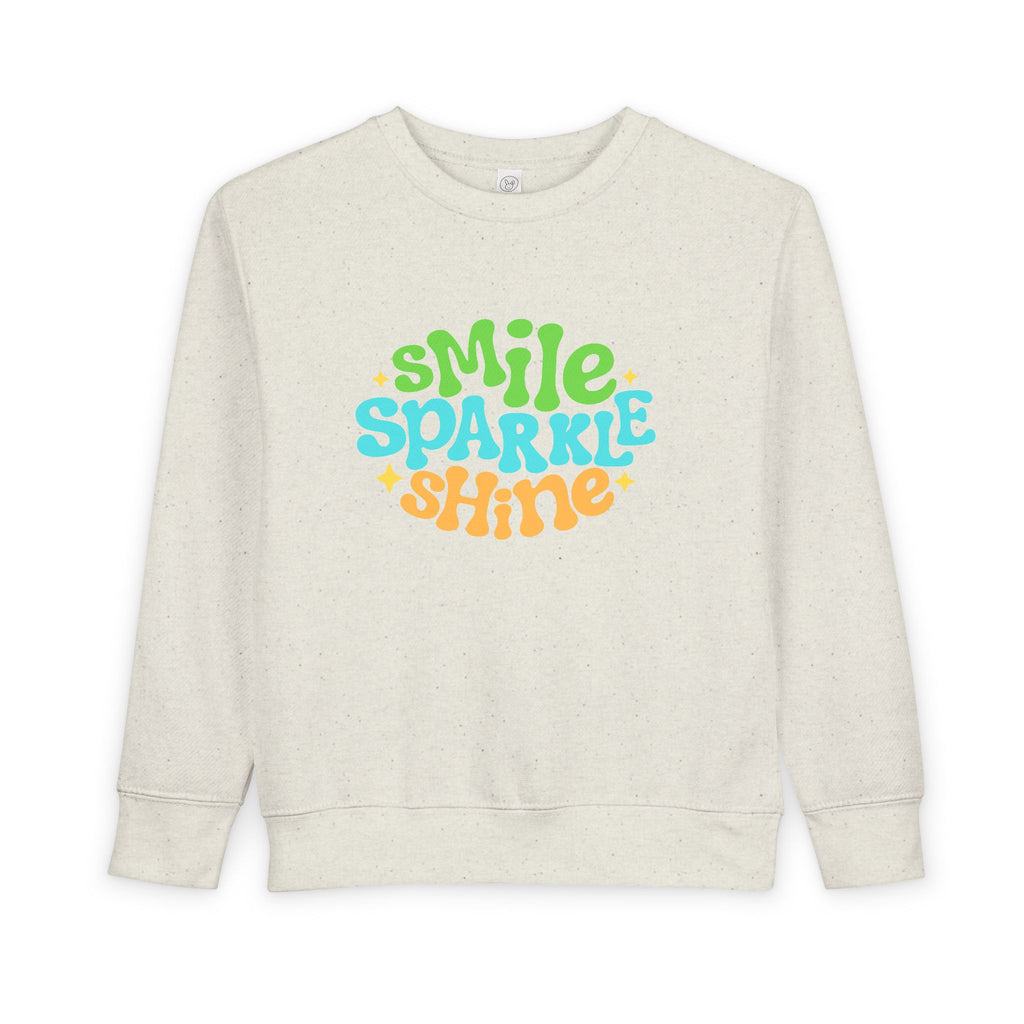 Toddler Sweatshirt – "Smile Sparkle Shine" Retro Rainbow Crewneck