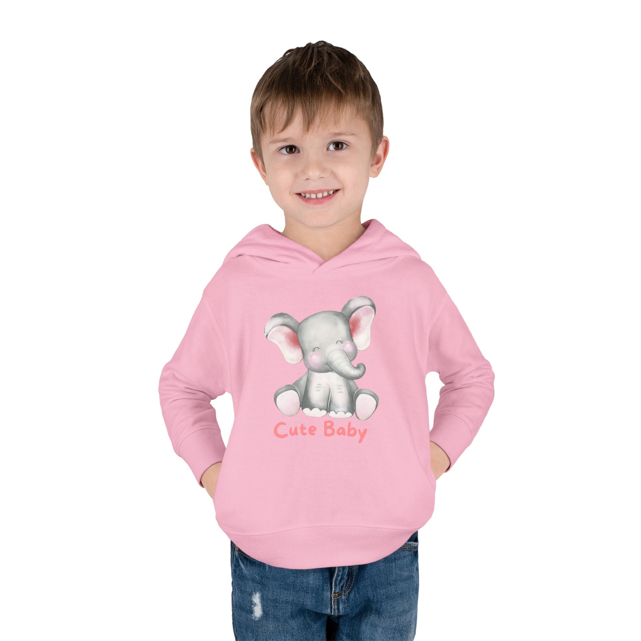Toddler Hoodie — Cute Baby Elephant Pullover (Pink Text)
