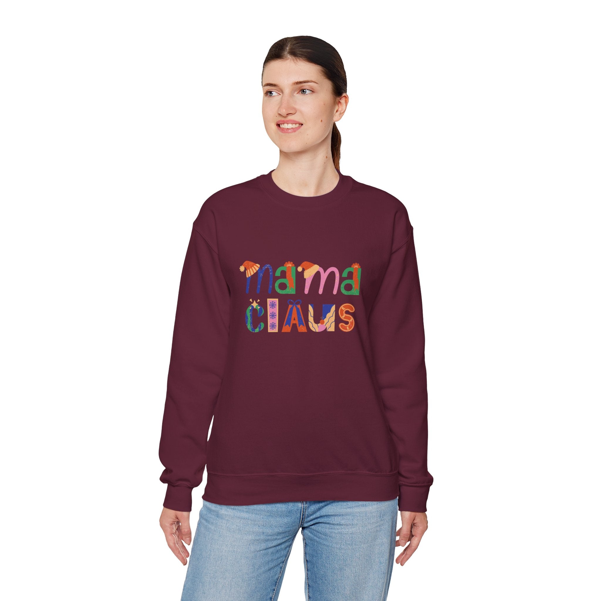 Mama Claus Sweatshirt — Colorful Holiday Crewneck for Moms