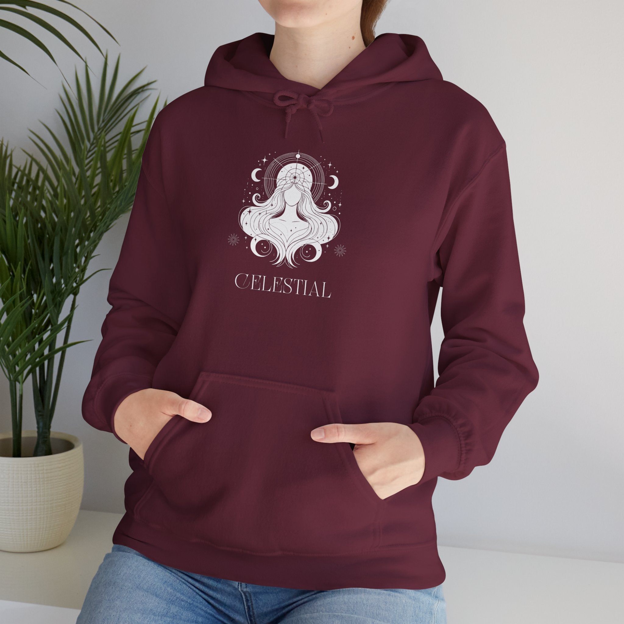Celestial Goddess Hoodie — Mystical Moon & Star Graphic Sweatshirt