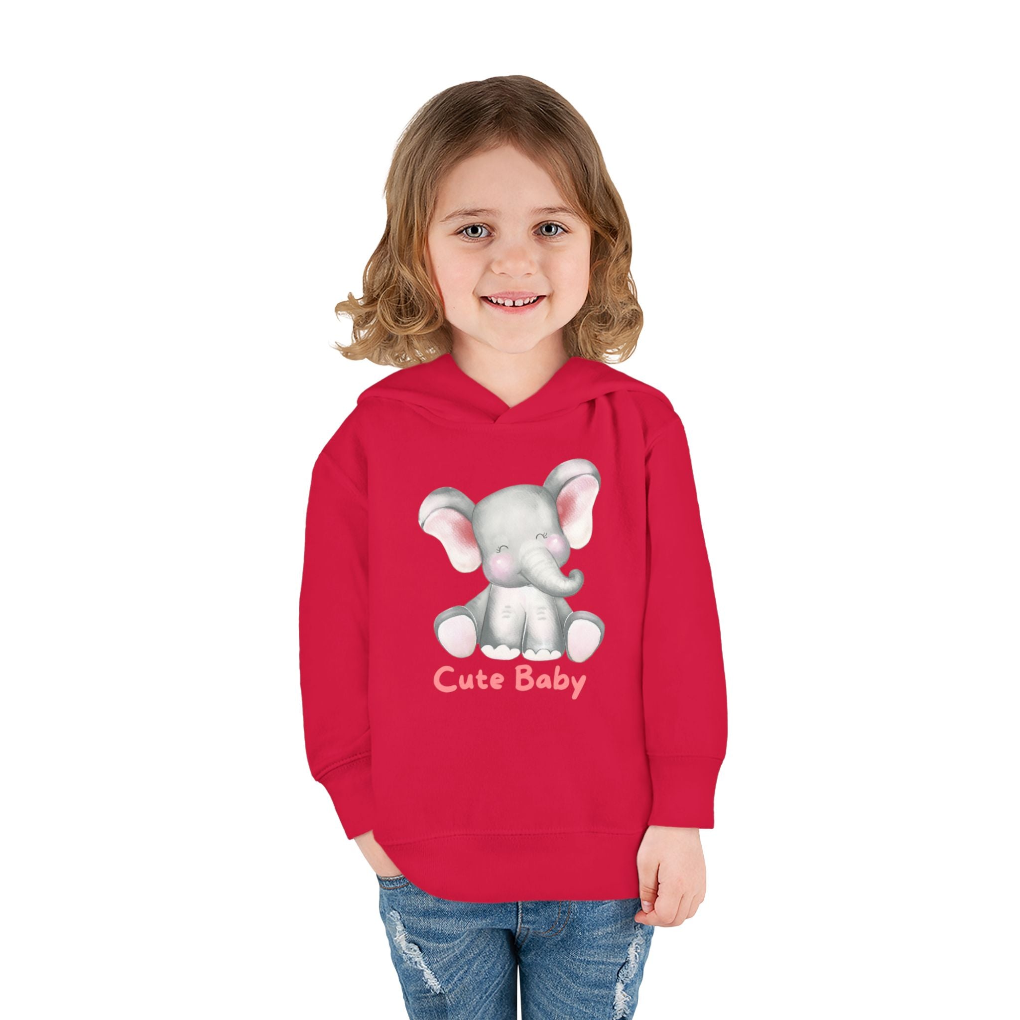 Toddler Hoodie — Cute Baby Elephant Pullover (Pink Text)