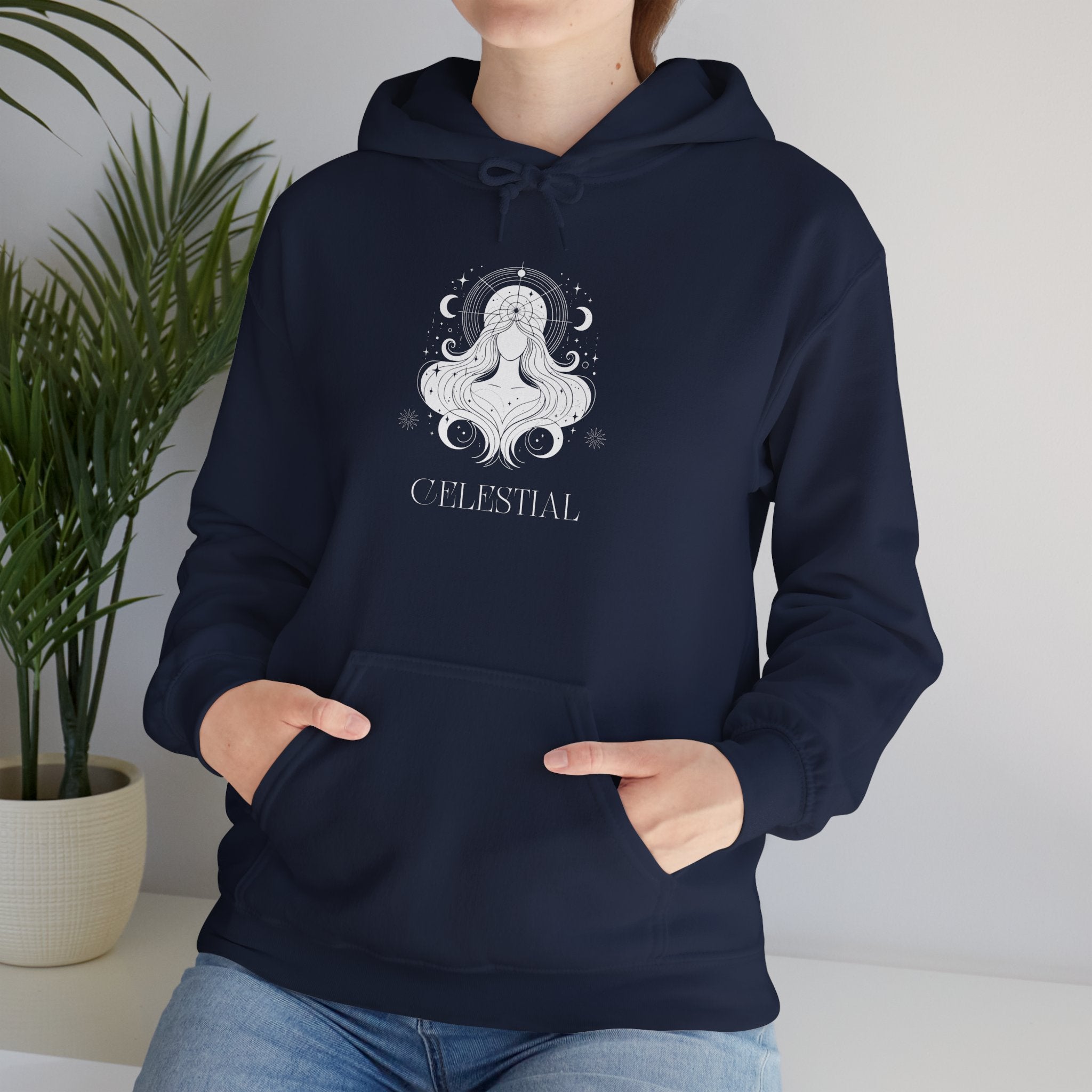 Celestial Goddess Hoodie — Mystical Moon & Star Graphic Sweatshirt