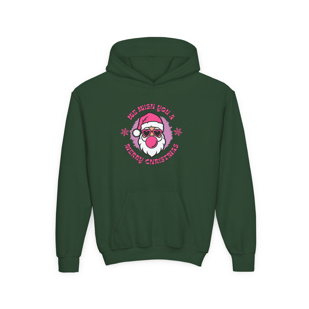 Kids Christmas Hoodie - Pink Sunglasses Santa "He Believes You" Holiday Sweatshirt
