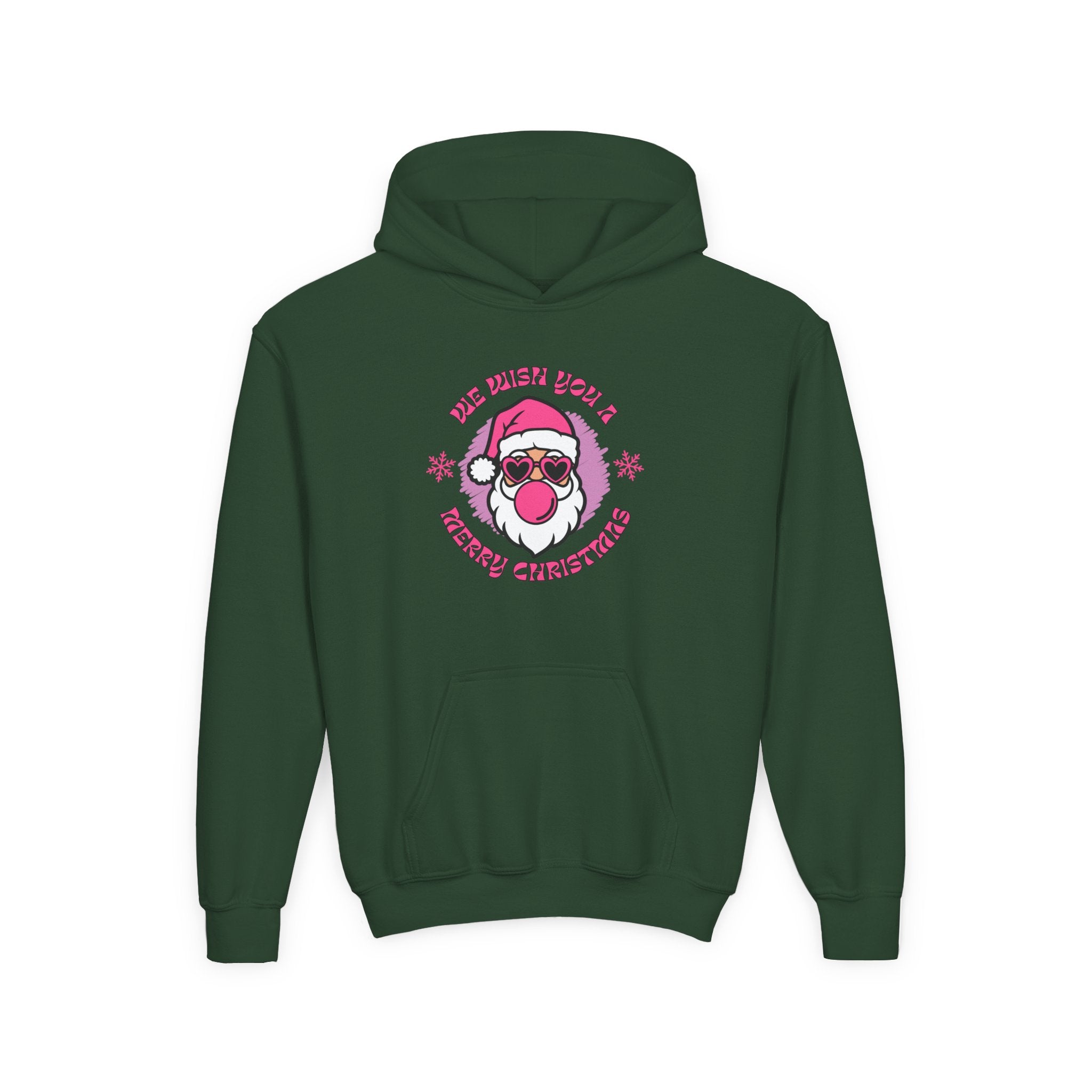 Kids Christmas Hoodie - Pink Sunglasses Santa "He Believes You" Holiday Sweatshirt