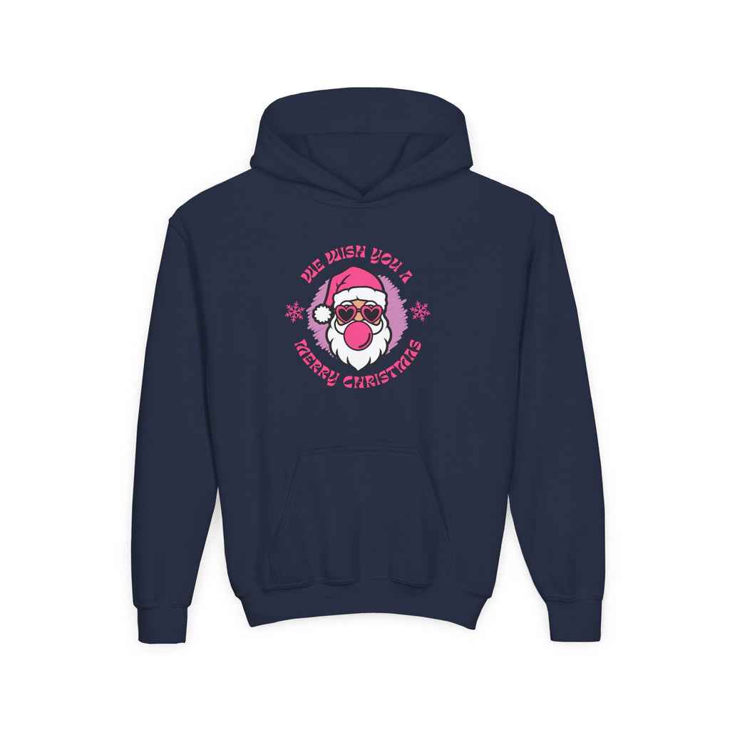 Kids Christmas Hoodie - Pink Sunglasses Santa "He Believes You" Holiday Sweatshirt