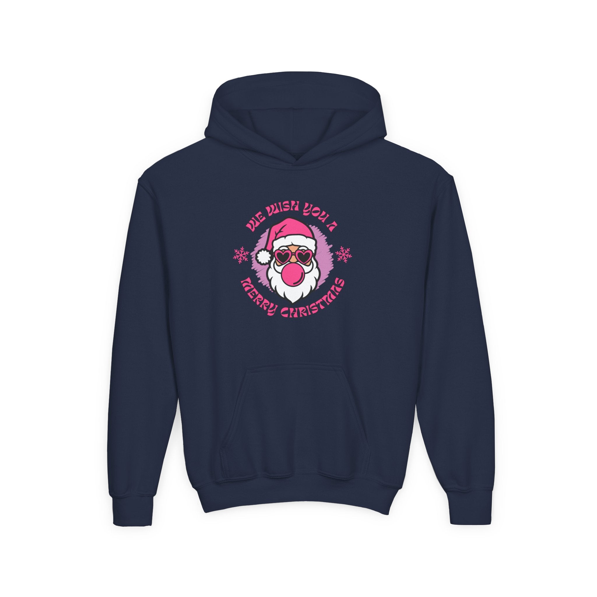 Kids Christmas Hoodie - Pink Sunglasses Santa "He Believes You" Holiday Sweatshirt