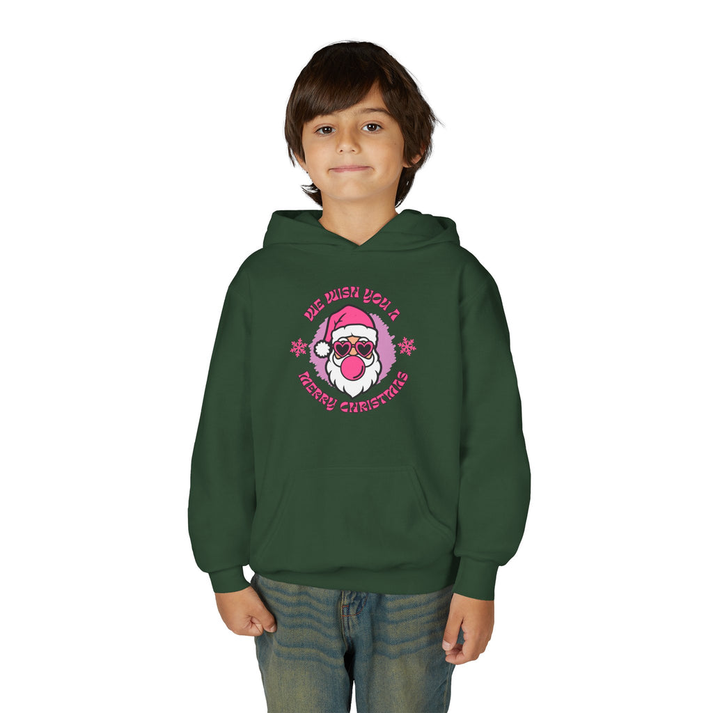 Kids Christmas Hoodie - Pink Sunglasses Santa "He Believes You" Holiday Sweatshirt