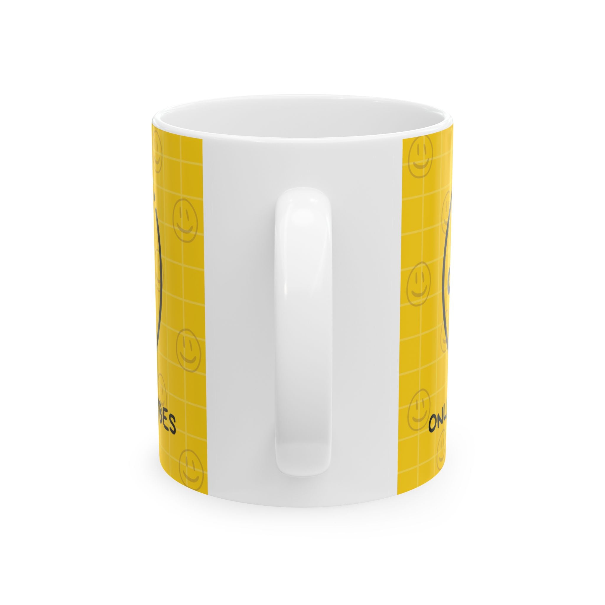 Only Good Vibes Ceramic Mug – Yellow Smiley Face Coffee Cup (11oz & 15oz)