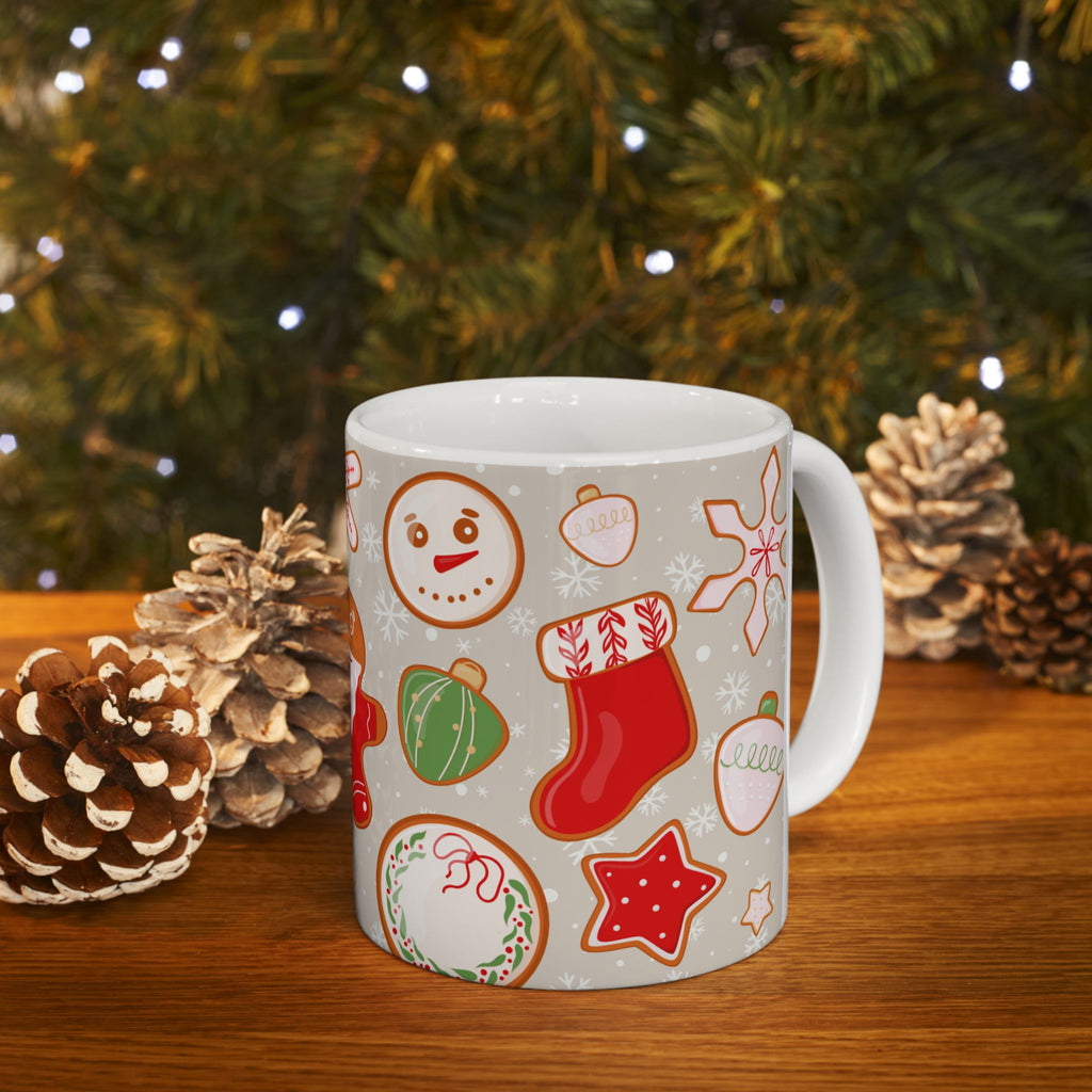 Christmas Cookie Pattern Ceramic Mug — Festive Holiday 11oz & 15oz Coffee Cup