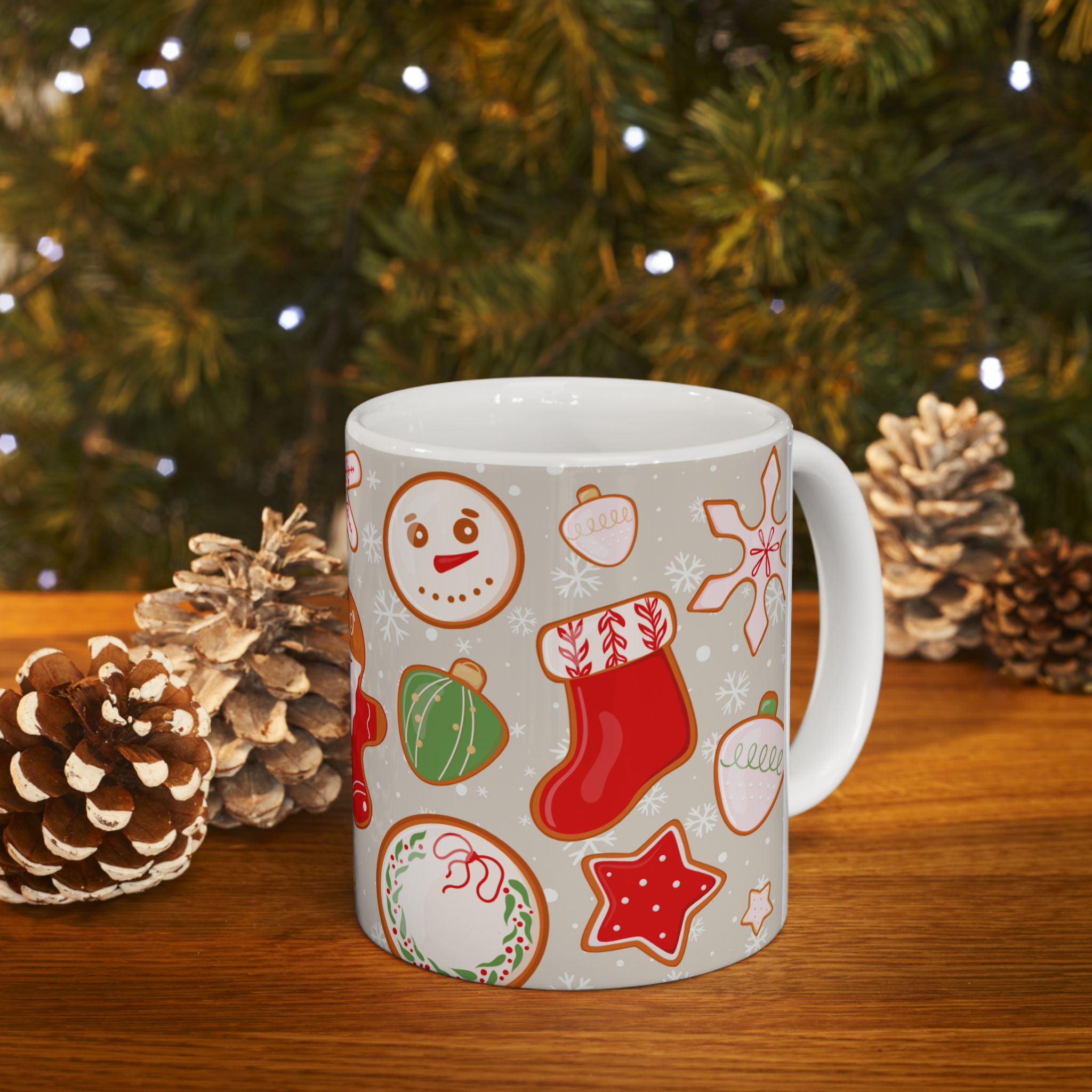 Christmas Cookie Pattern Ceramic Mug — Festive Holiday 11oz & 15oz Coffee Cup