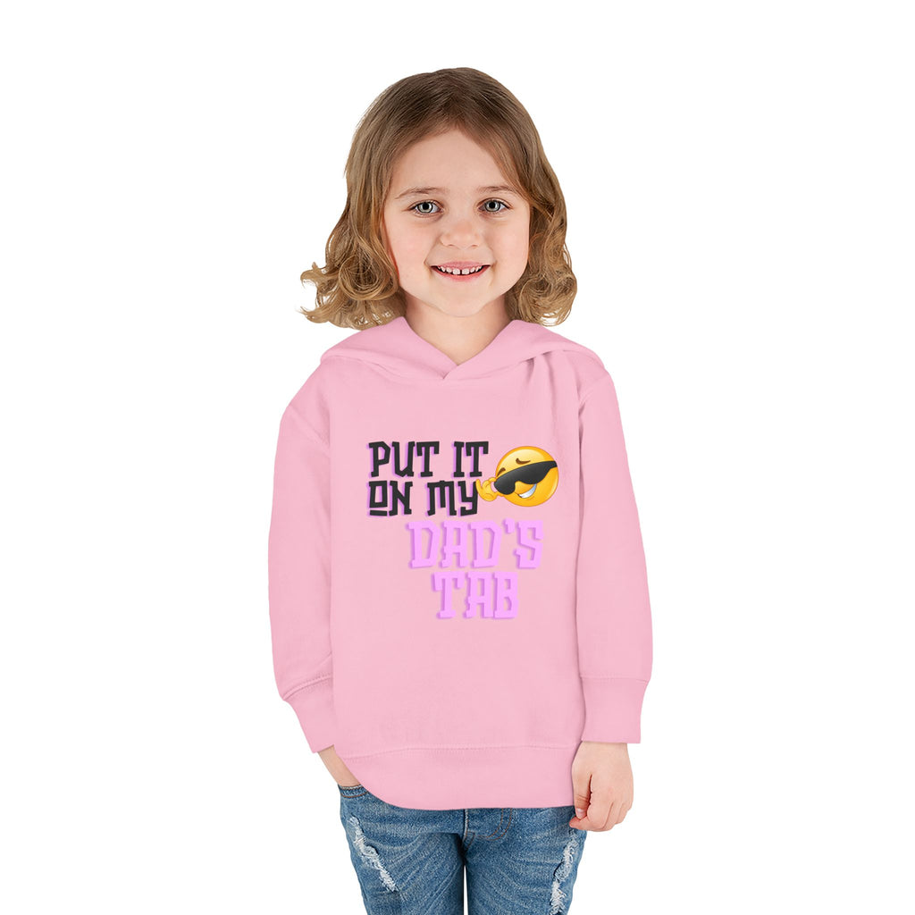 Toddler Fleece Hoodie - "Put it on my dad's tab" Cozy Adventure Print, Light Gray