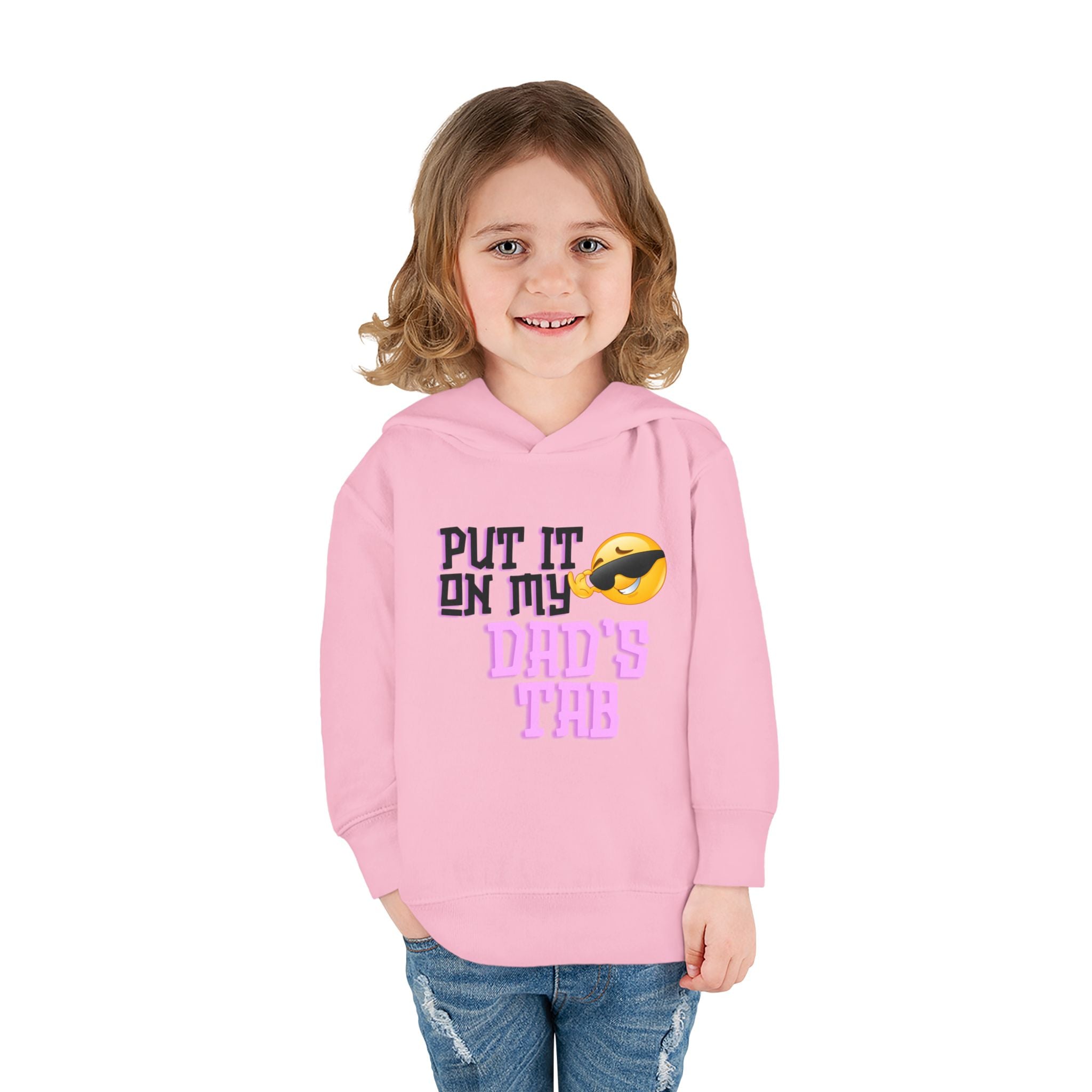 Toddler Fleece Hoodie - "Put it on my dad's tab" Cozy Adventure Print, Light Gray