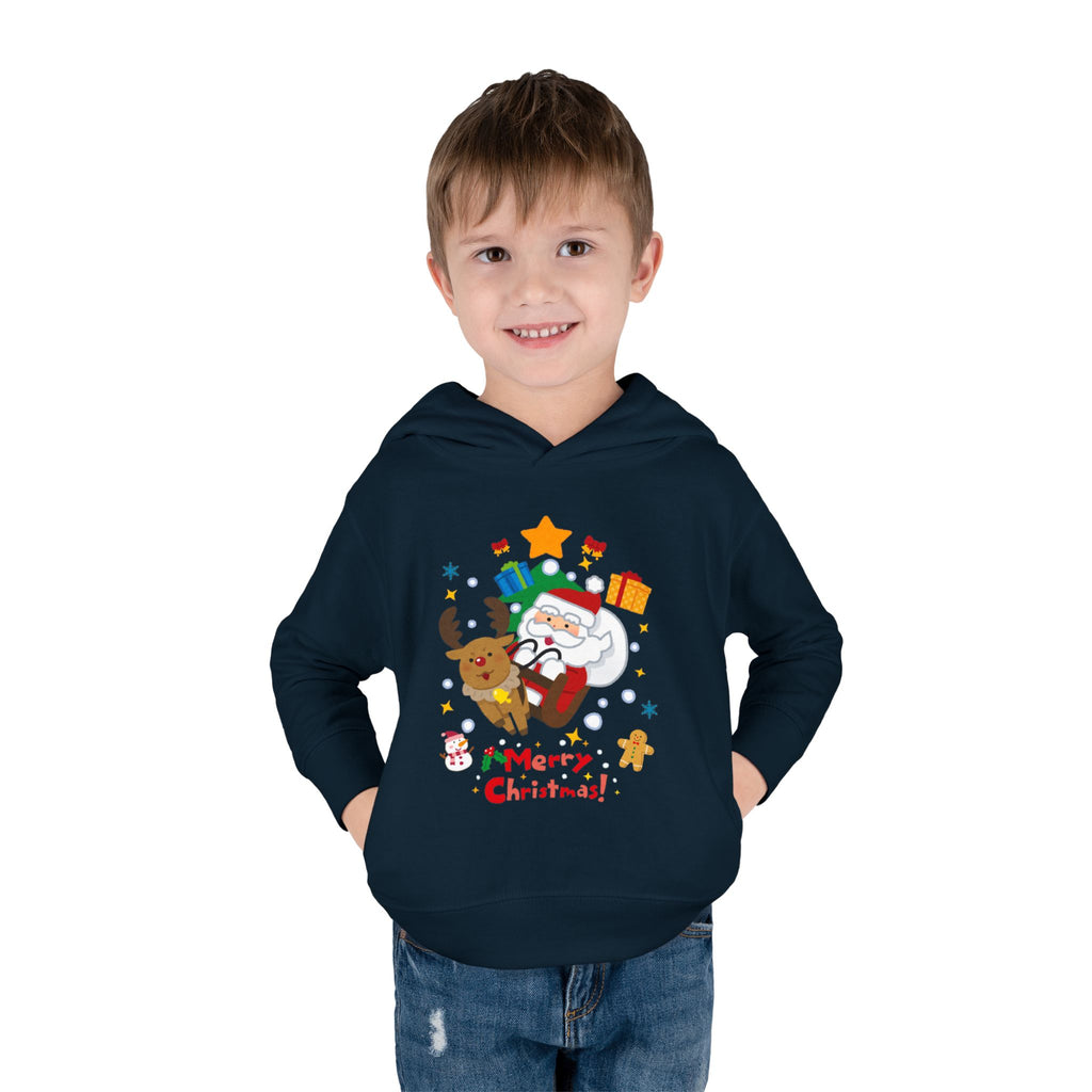 Toddler Hoodie — Merry Christmas Santa & Reindeer Holiday Pullover