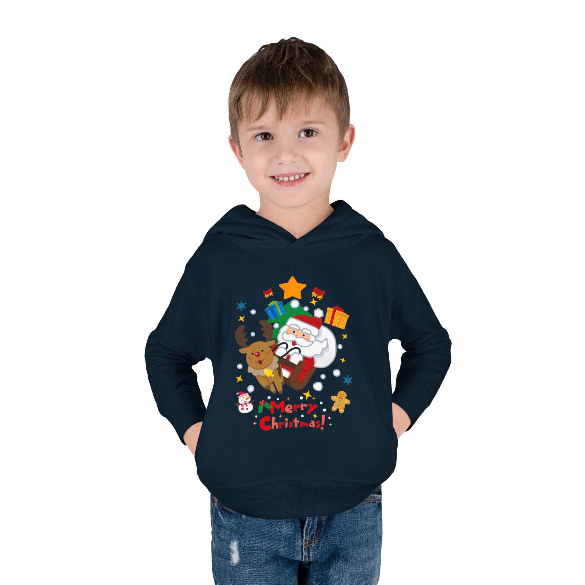 Toddler Hoodie — Merry Christmas Santa & Reindeer Holiday Pullover