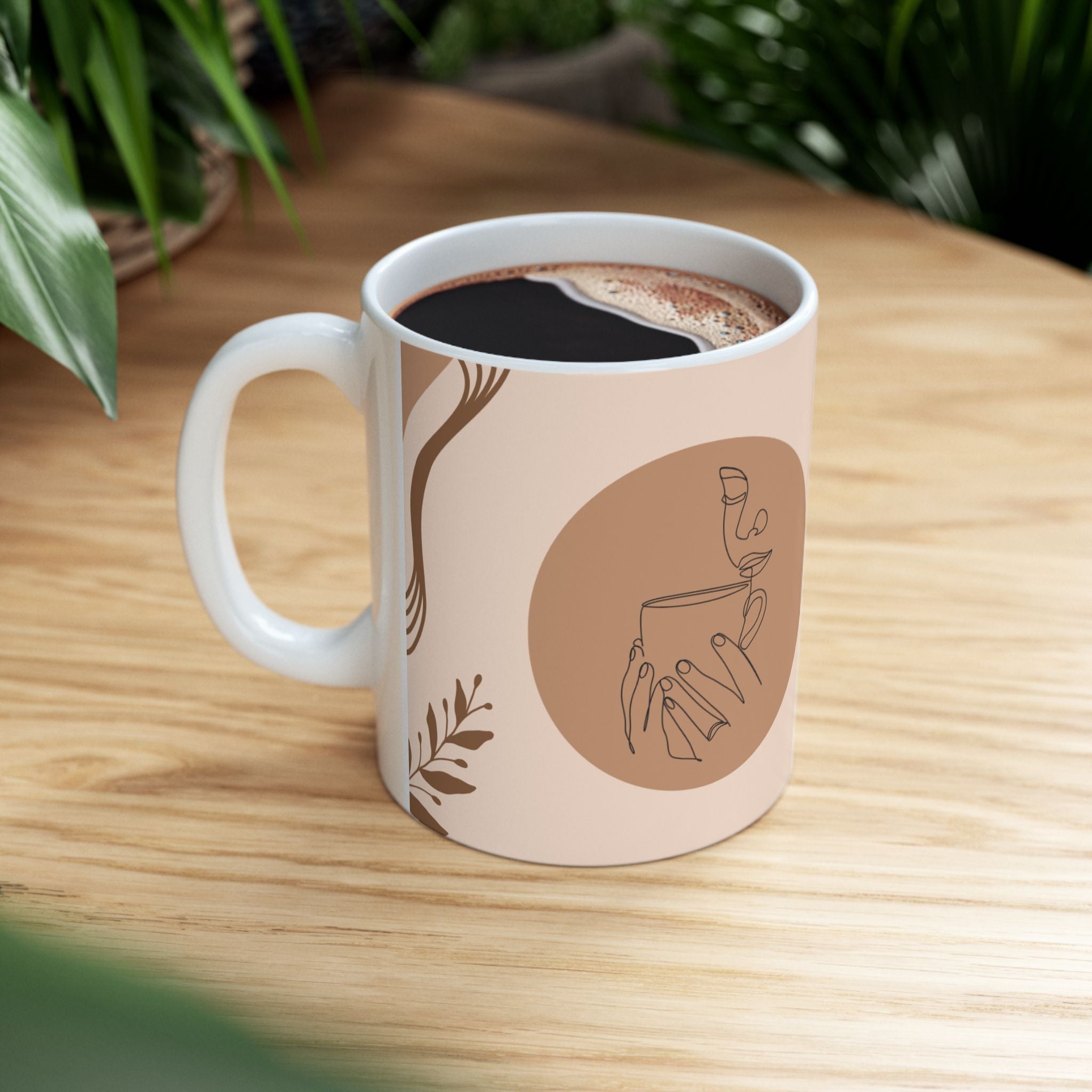 Life Is Better with Fresh Coffee Ceramic Mug — Beige Boho Coffee Cup (11oz/15oz)
