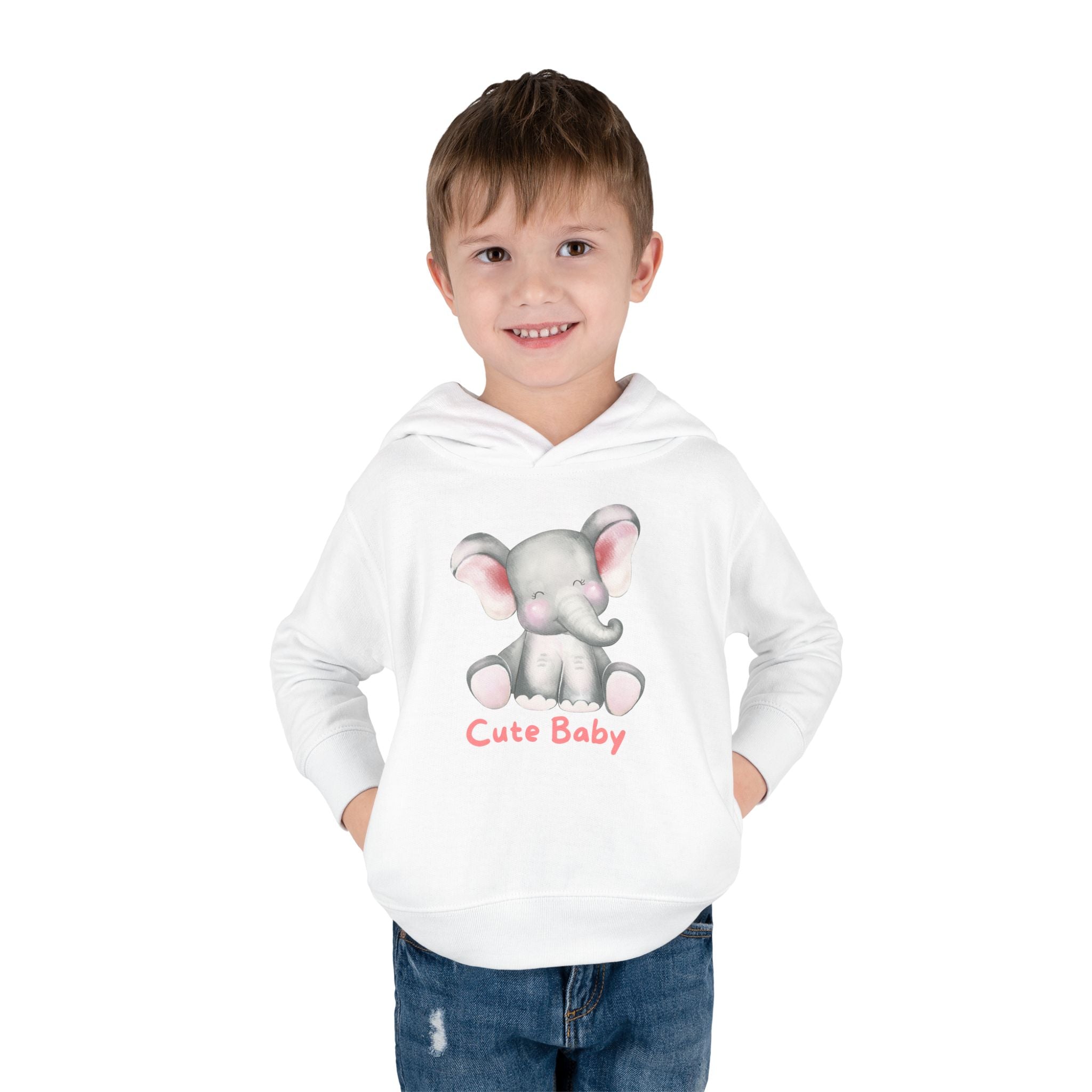 Toddler Hoodie — Cute Baby Elephant Pullover (Pink Text)