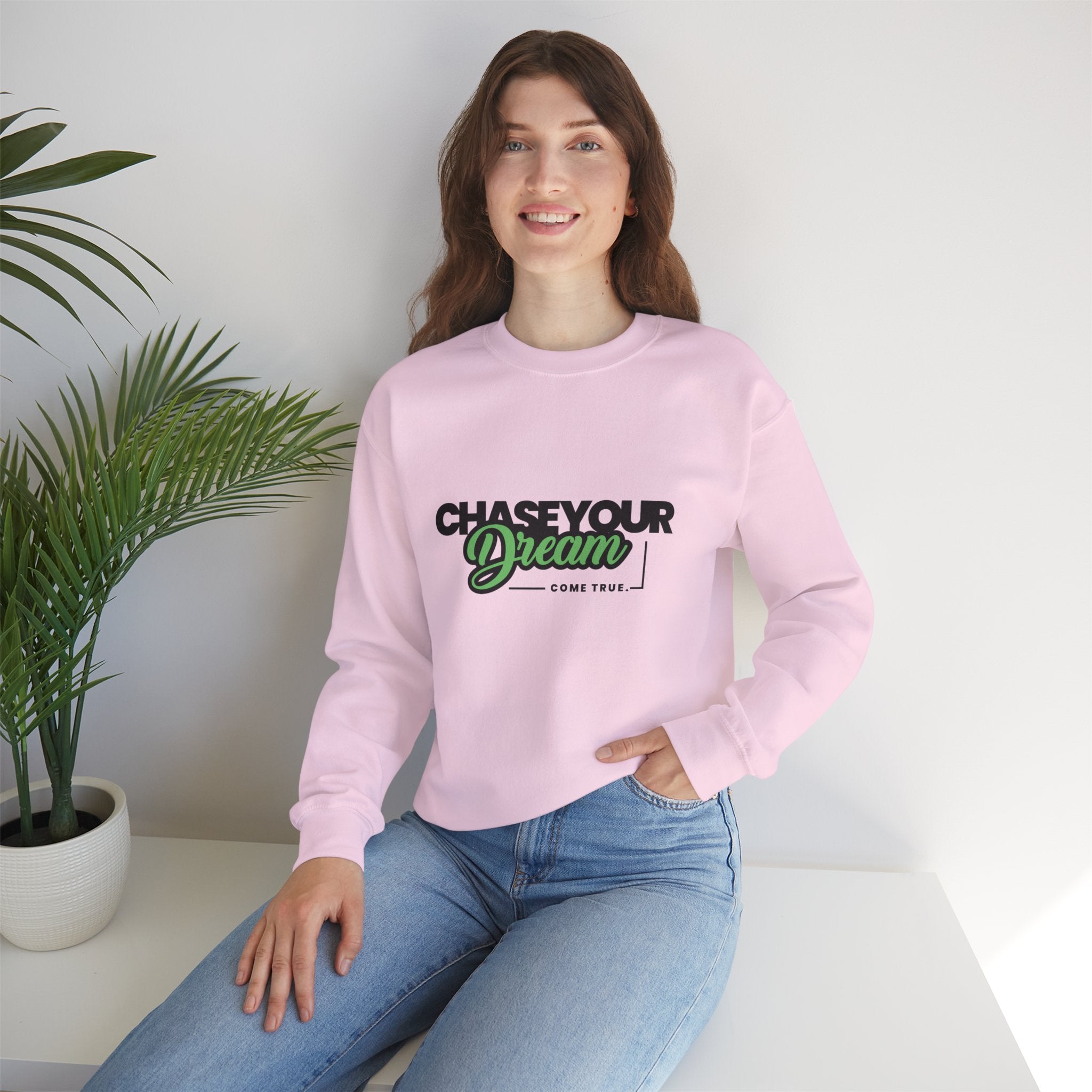 Embroidered Crewneck Sweatshirt - 'Chase Your Dream' Motivational Graphic