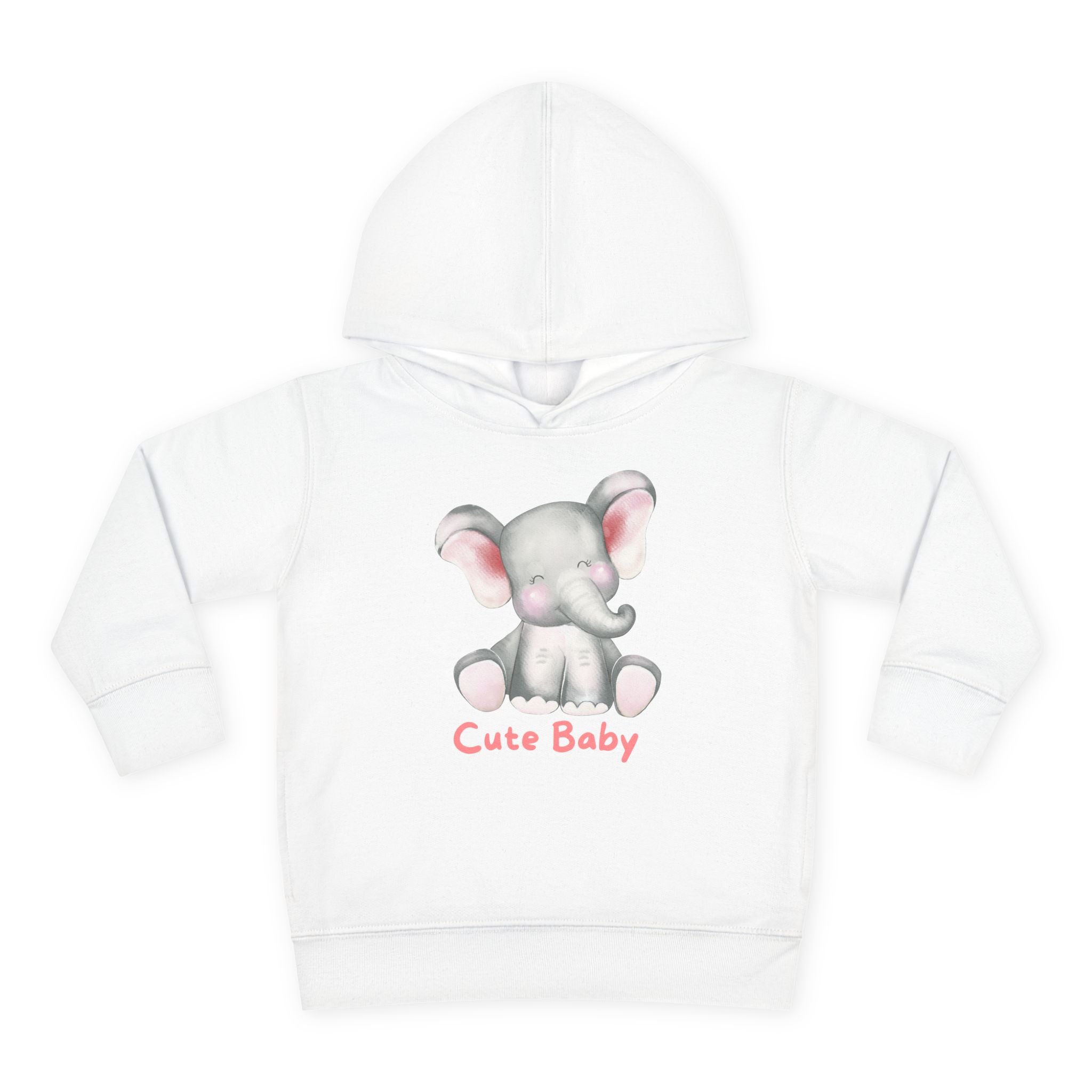 Toddler Hoodie — Cute Baby Elephant Pullover (Pink Text)