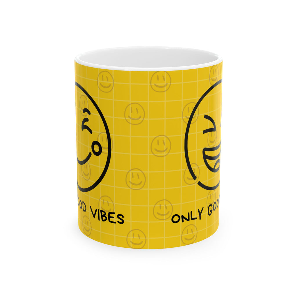 Only Good Vibes Ceramic Mug – Yellow Smiley Face Coffee Cup (11oz & 15oz)