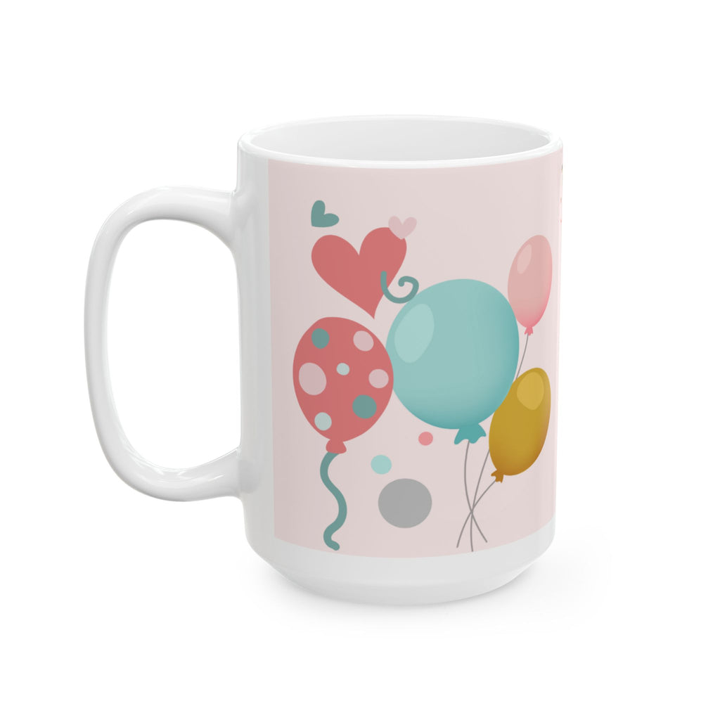 Anniversary Ceramic Mug – Happy Anniversary with Balloons & Cheers (11oz/15oz)
