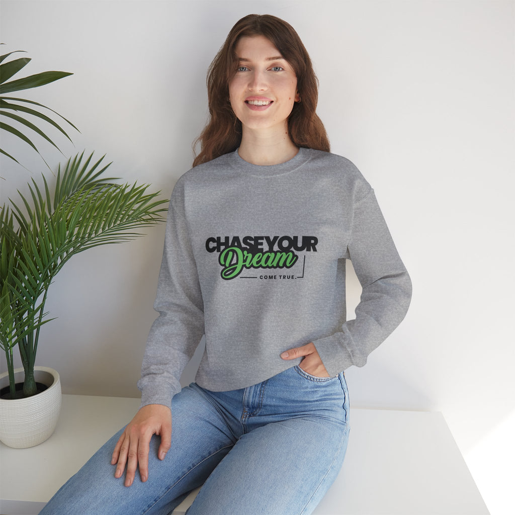 Embroidered Crewneck Sweatshirt - 'Chase Your Dream' Motivational Graphic