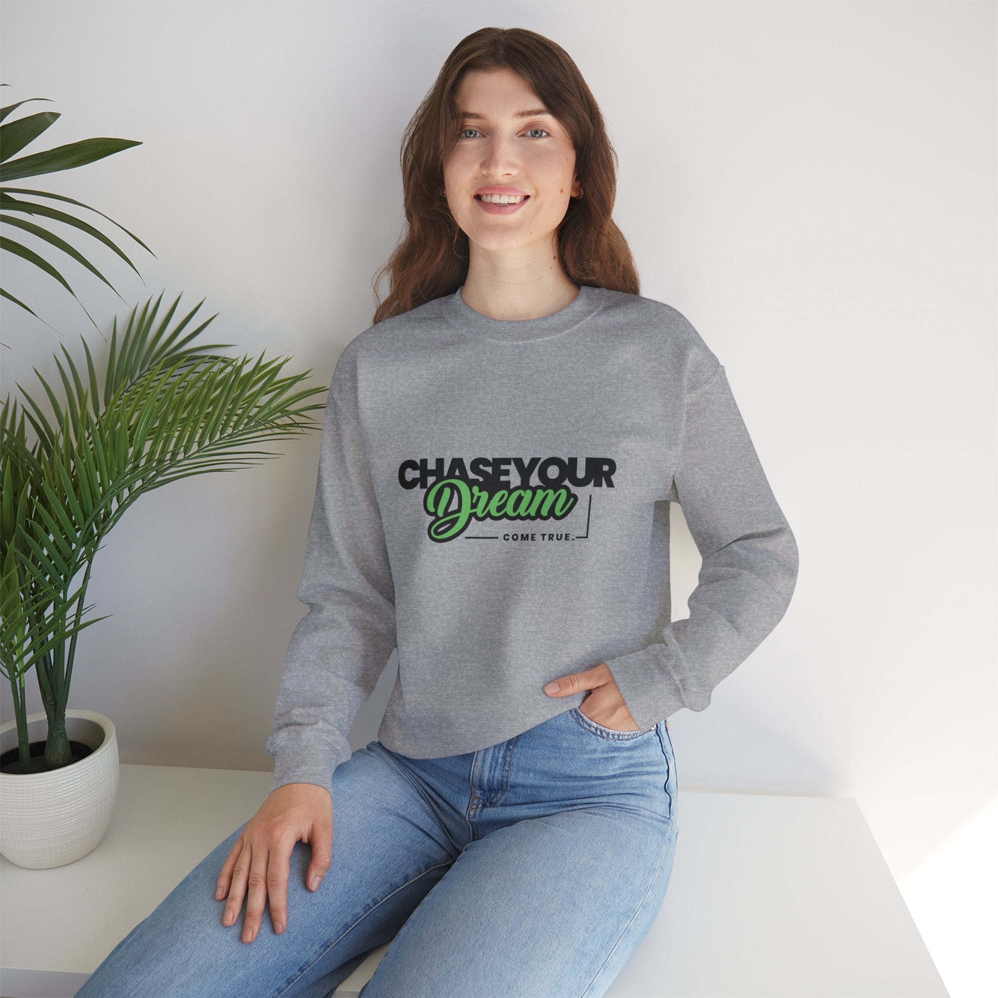 Embroidered Crewneck Sweatshirt - 'Chase Your Dream' Motivational Graphic