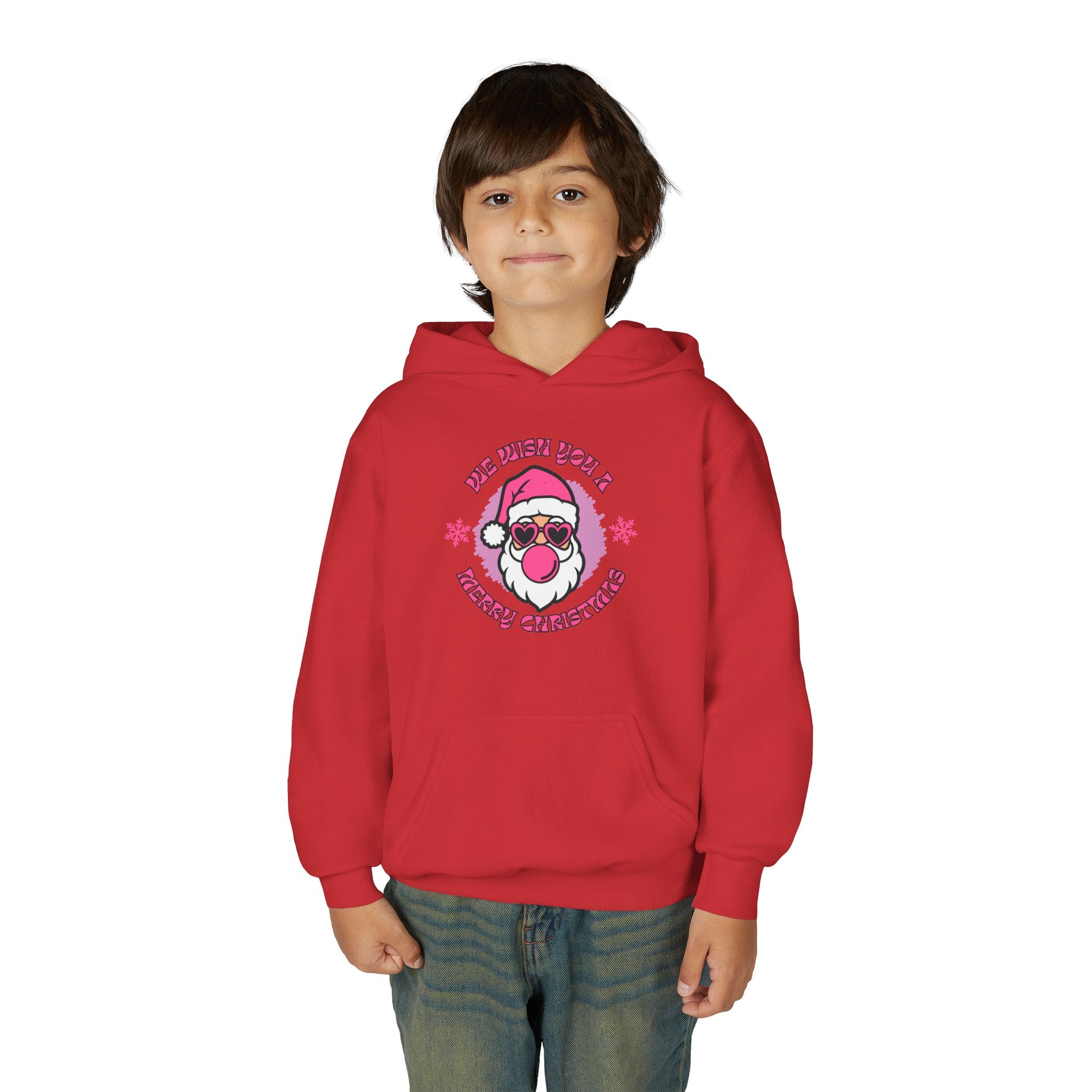 Kids Christmas Hoodie - Pink Sunglasses Santa "He Believes You" Holiday Sweatshirt