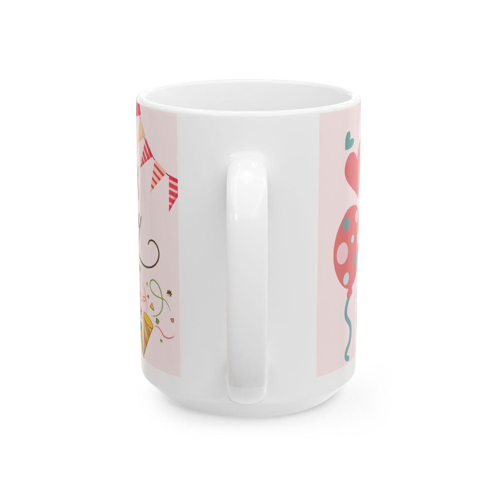 Anniversary Ceramic Mug – Happy Anniversary with Balloons & Cheers (11oz/15oz)