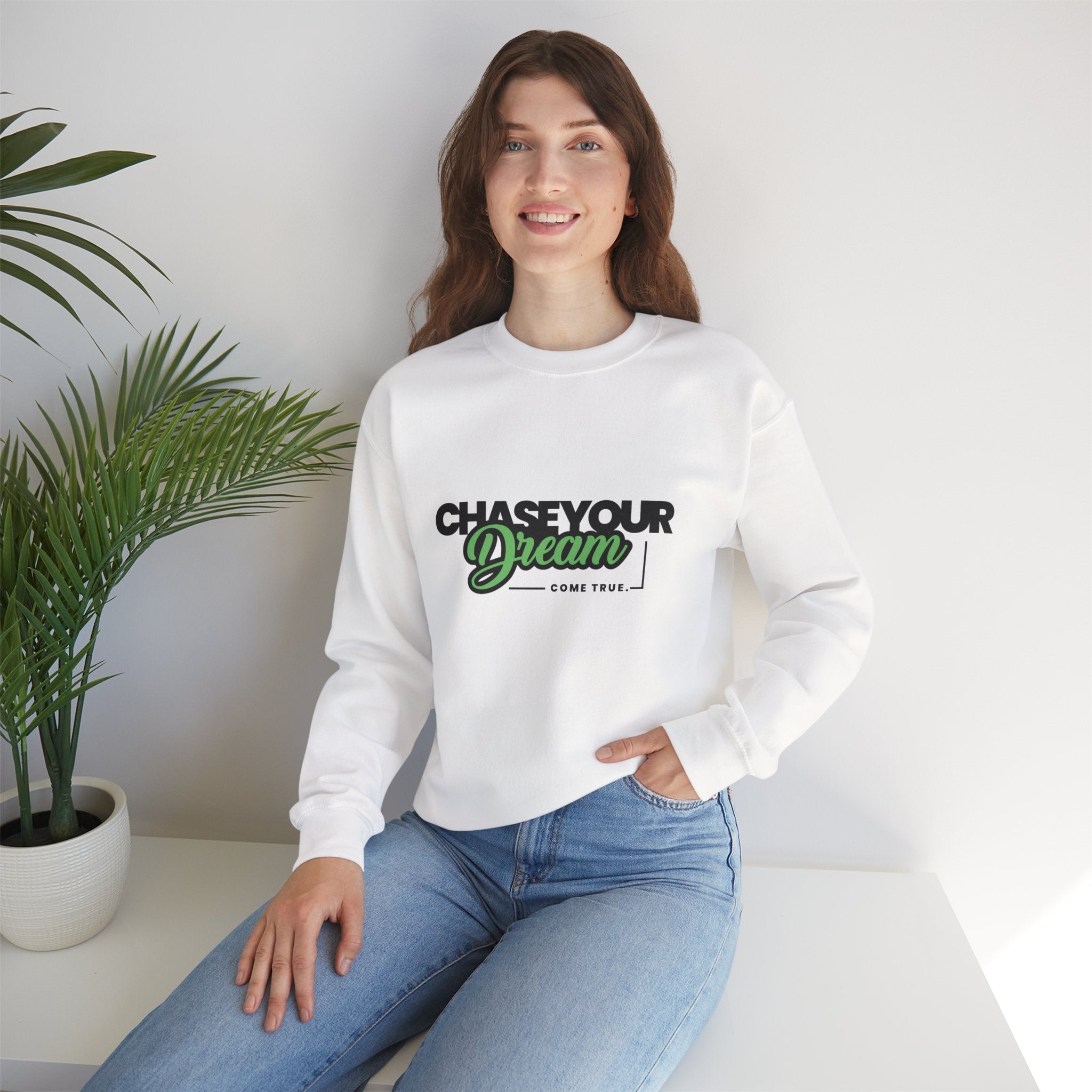 Embroidered Crewneck Sweatshirt - 'Chase Your Dream' Motivational Graphic