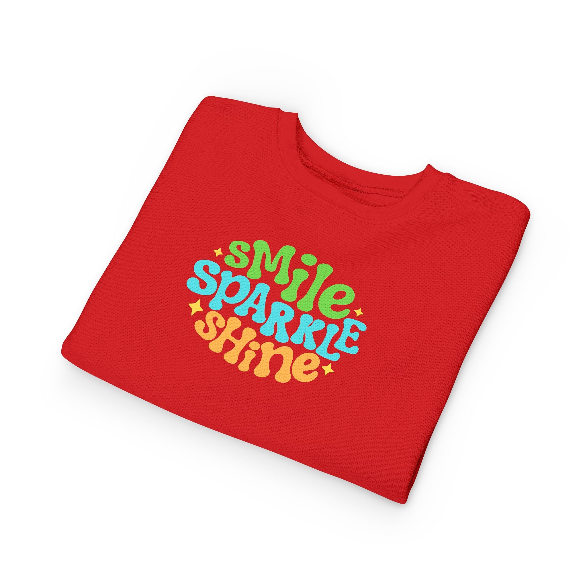 Toddler Sweatshirt – "Smile Sparkle Shine" Retro Rainbow Crewneck