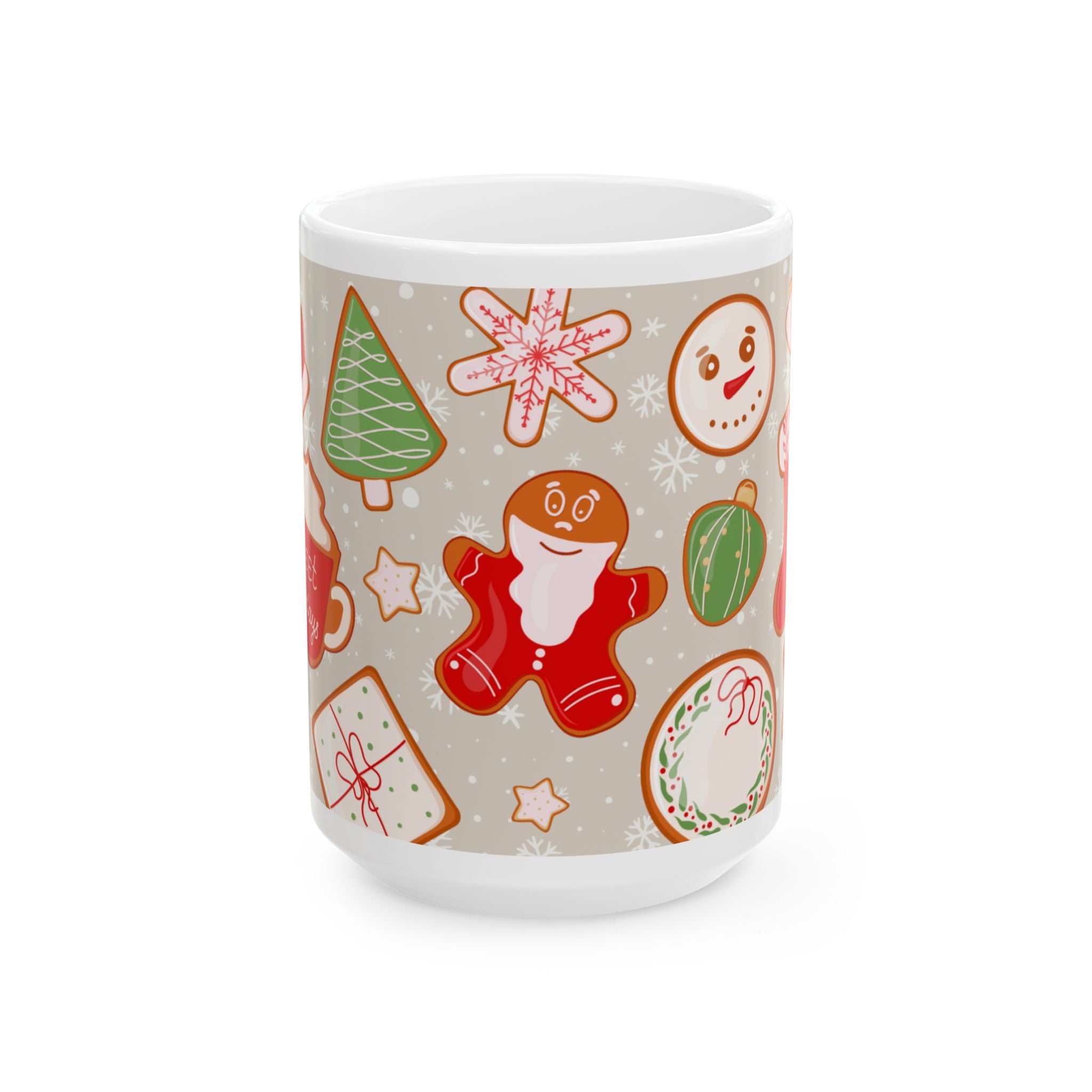 Christmas Cookie Pattern Ceramic Mug — Festive Holiday 11oz & 15oz Coffee Cup