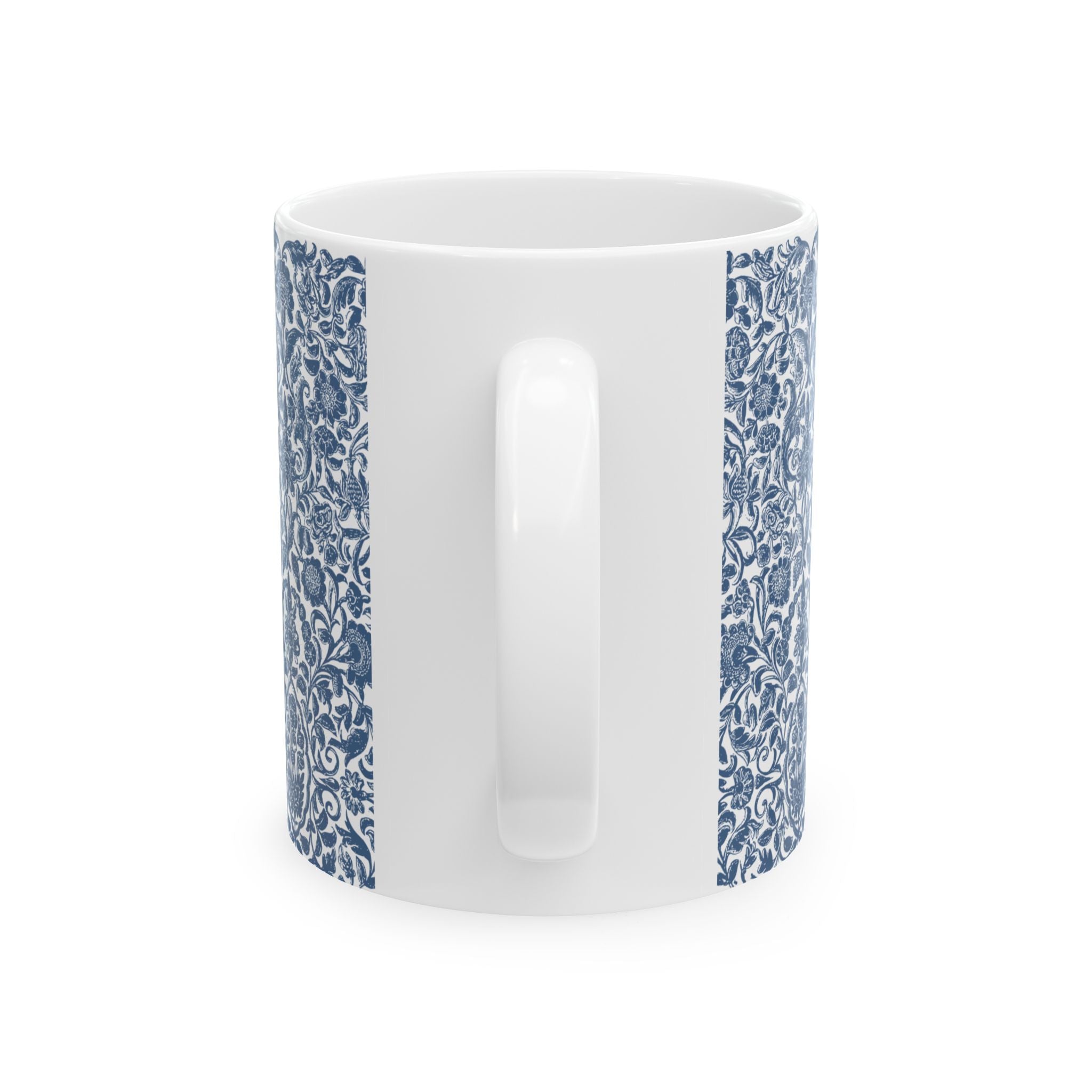 Mother’s Day Ceramic Mug – Blue Vintage Floral with 'So Much of Who I Am Is Because of Who You Are' Message