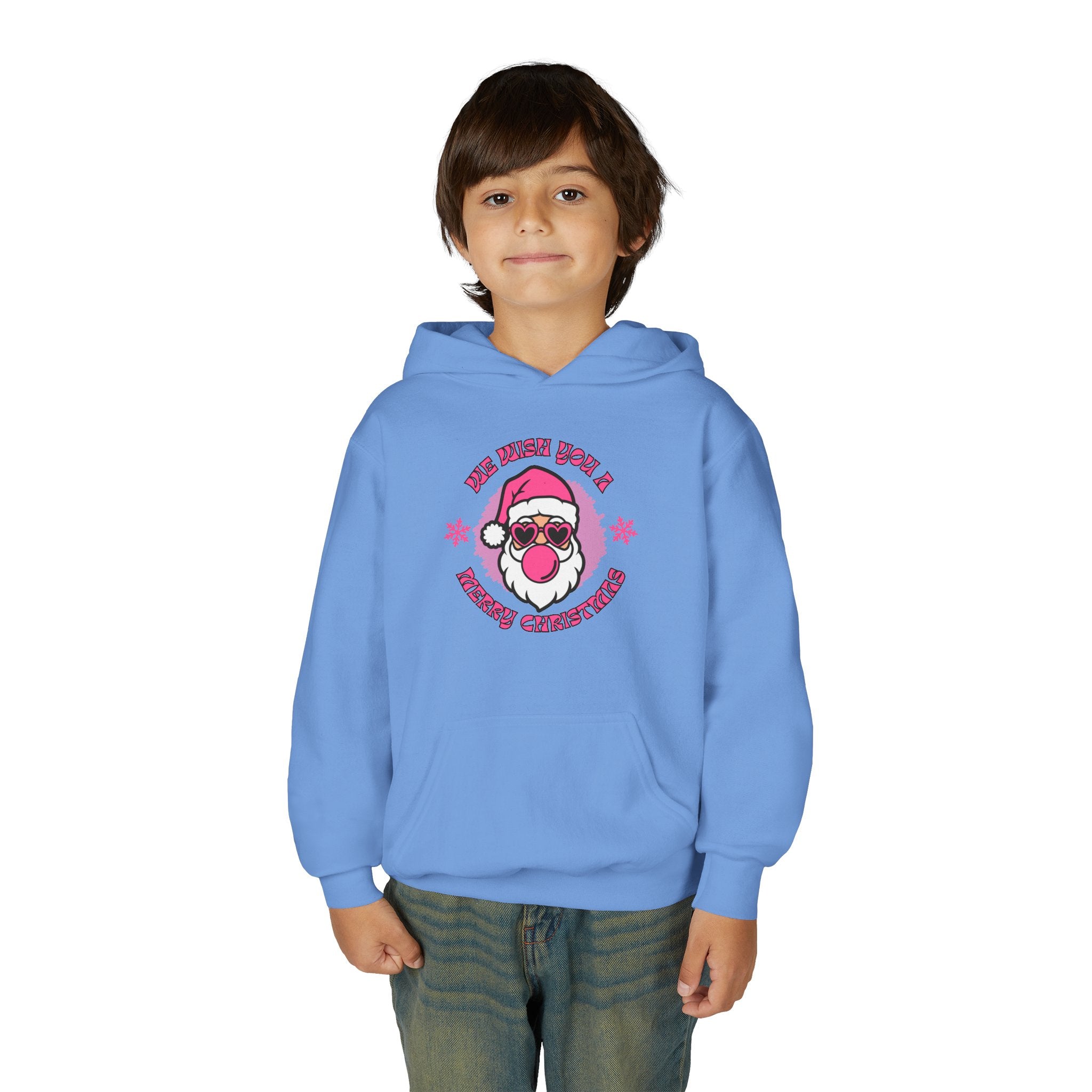 Kids Christmas Hoodie - Pink Sunglasses Santa "He Believes You" Holiday Sweatshirt