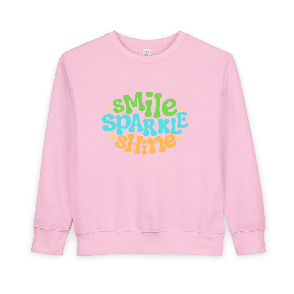 Toddler Sweatshirt – "Smile Sparkle Shine" Retro Rainbow Crewneck