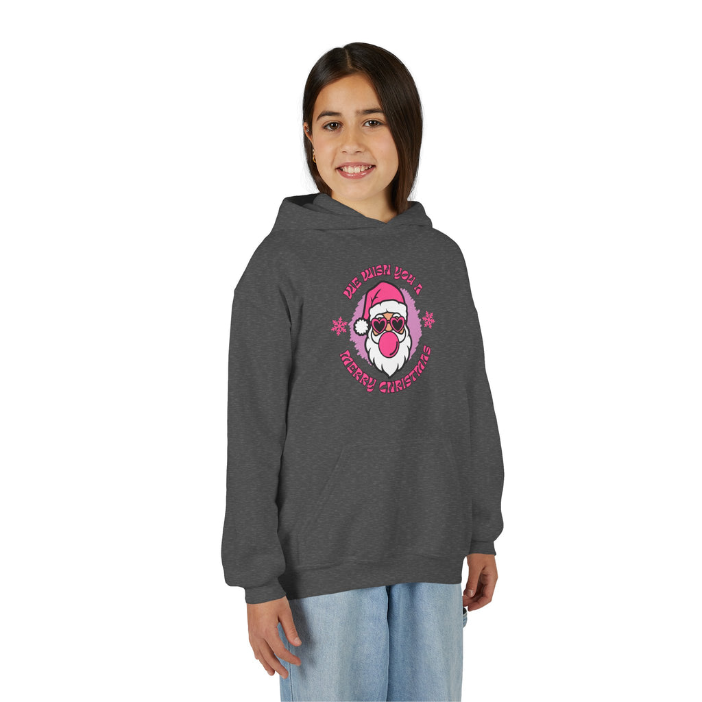 Kids Christmas Hoodie - Pink Sunglasses Santa "He Believes You" Holiday Sweatshirt