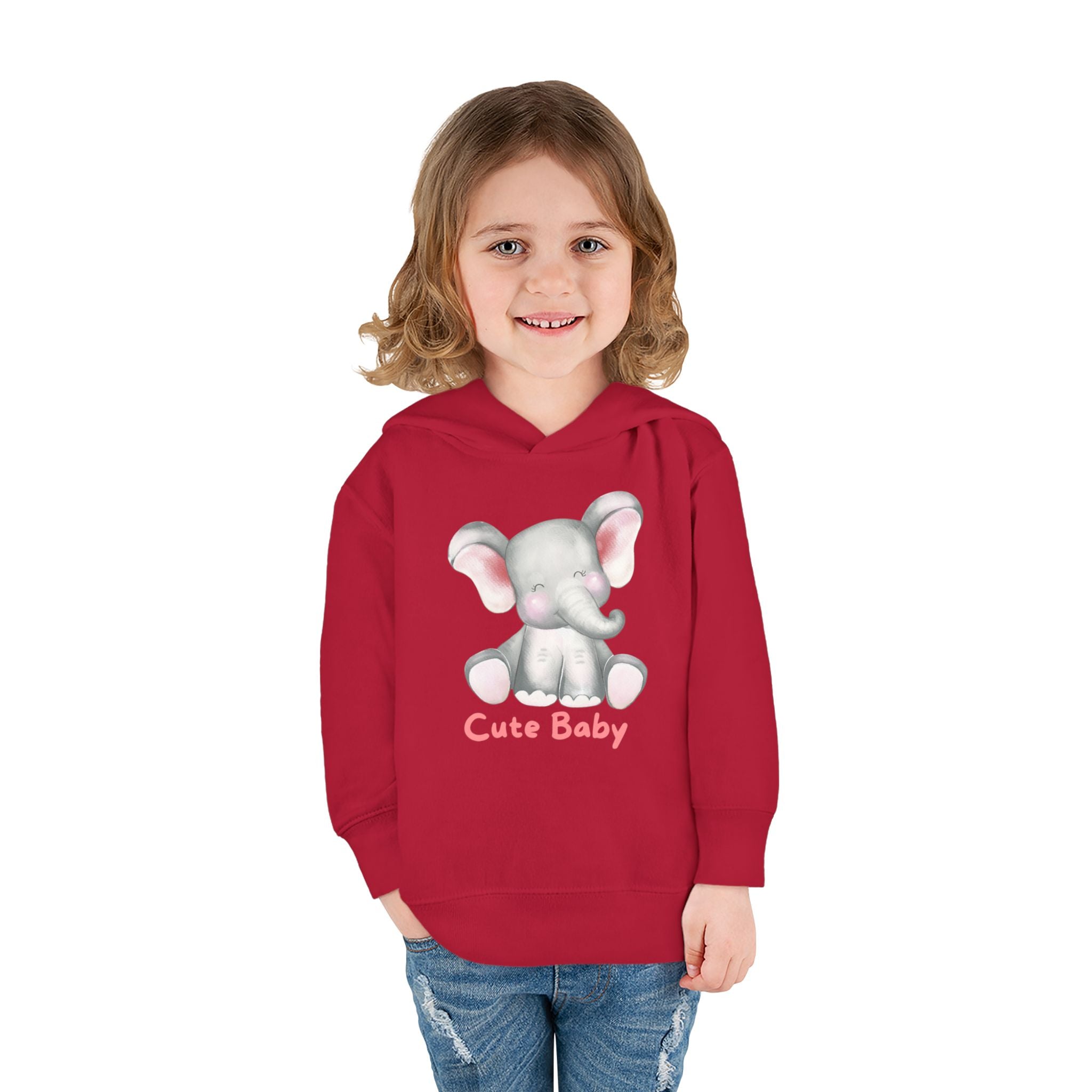 Toddler Hoodie — Cute Baby Elephant Pullover (Pink Text)
