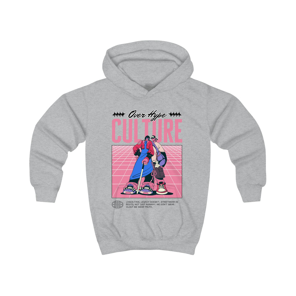 Kids Hoodie with Playful Retro-Inspired Cartoon Print - Street-Style Attitude in Bold Pinks and Blues - Skatepark Vibes - Arcade Loving Kids