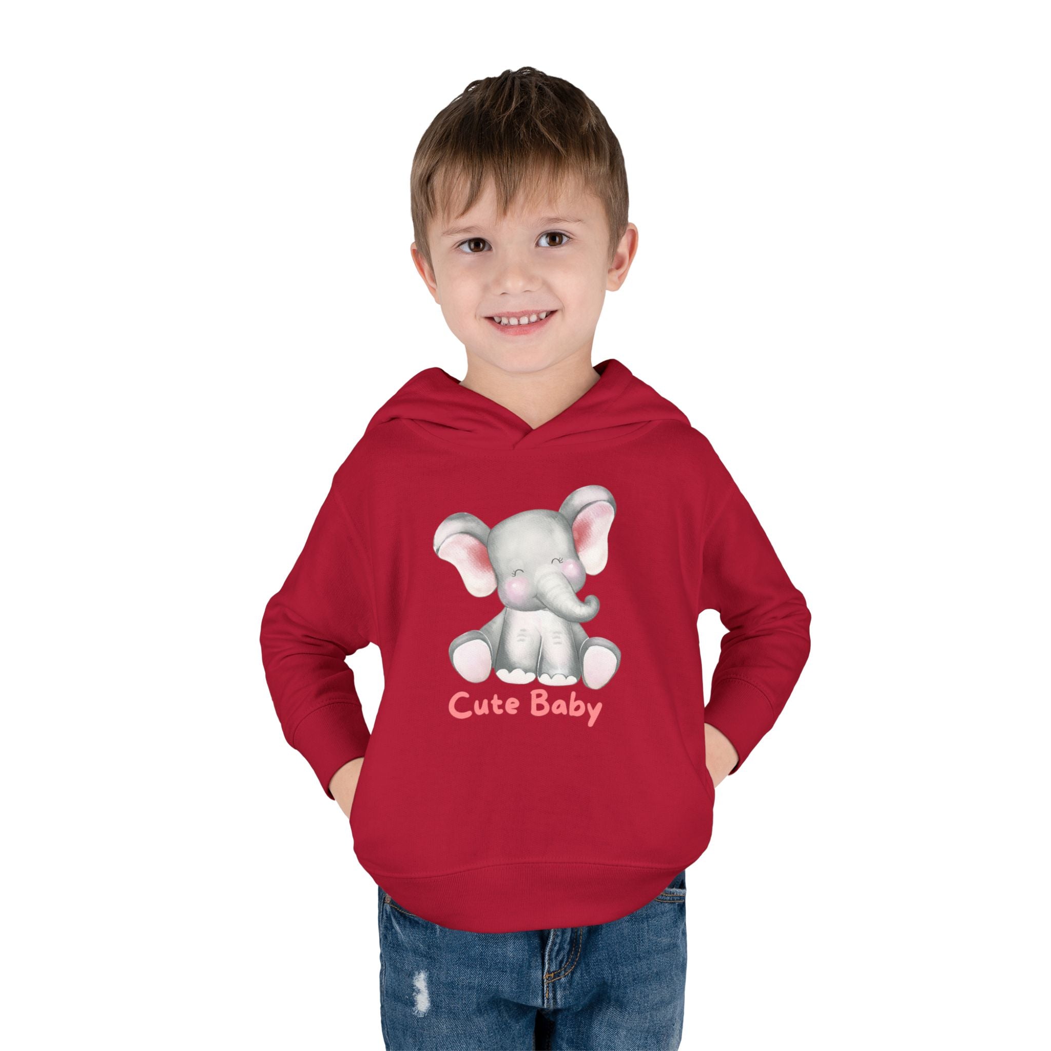 Toddler Hoodie — Cute Baby Elephant Pullover (Pink Text)