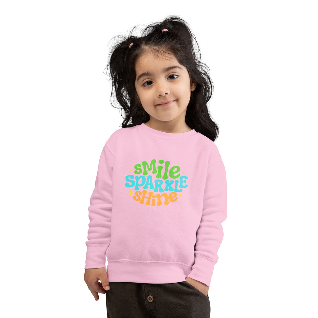 Toddler Sweatshirt – "Smile Sparkle Shine" Retro Rainbow Crewneck
