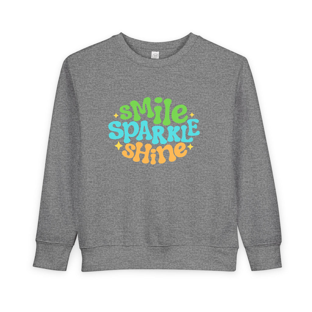 Toddler Sweatshirt – "Smile Sparkle Shine" Retro Rainbow Crewneck