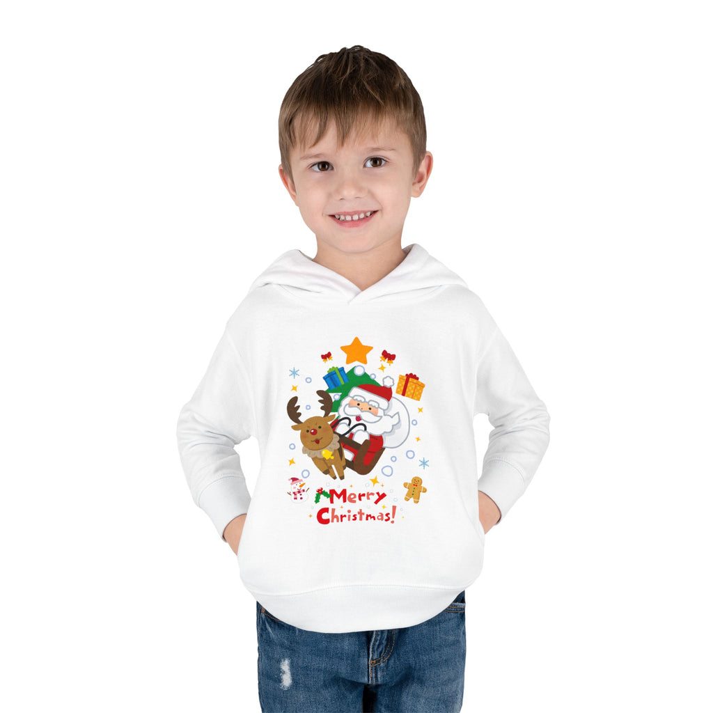 Toddler Hoodie — Merry Christmas Santa & Reindeer Holiday Pullover