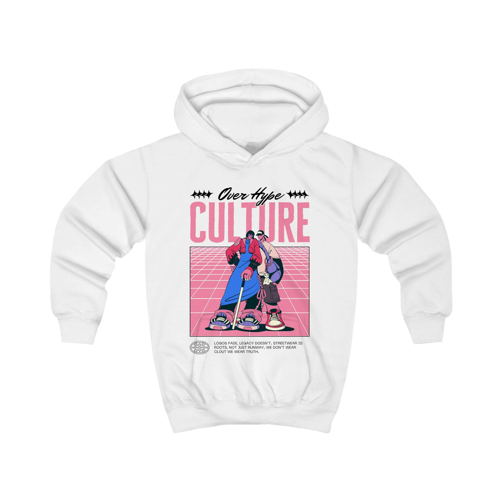 Kids Hoodie with Playful Retro-Inspired Cartoon Print - Street-Style Attitude in Bold Pinks and Blues - Skatepark Vibes - Arcade Loving Kids