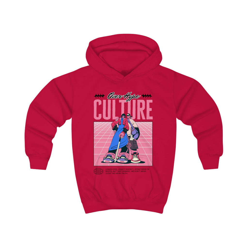 Kids Hoodie with Playful Retro-Inspired Cartoon Print - Street-Style Attitude in Bold Pinks and Blues - Skatepark Vibes - Arcade Loving Kids