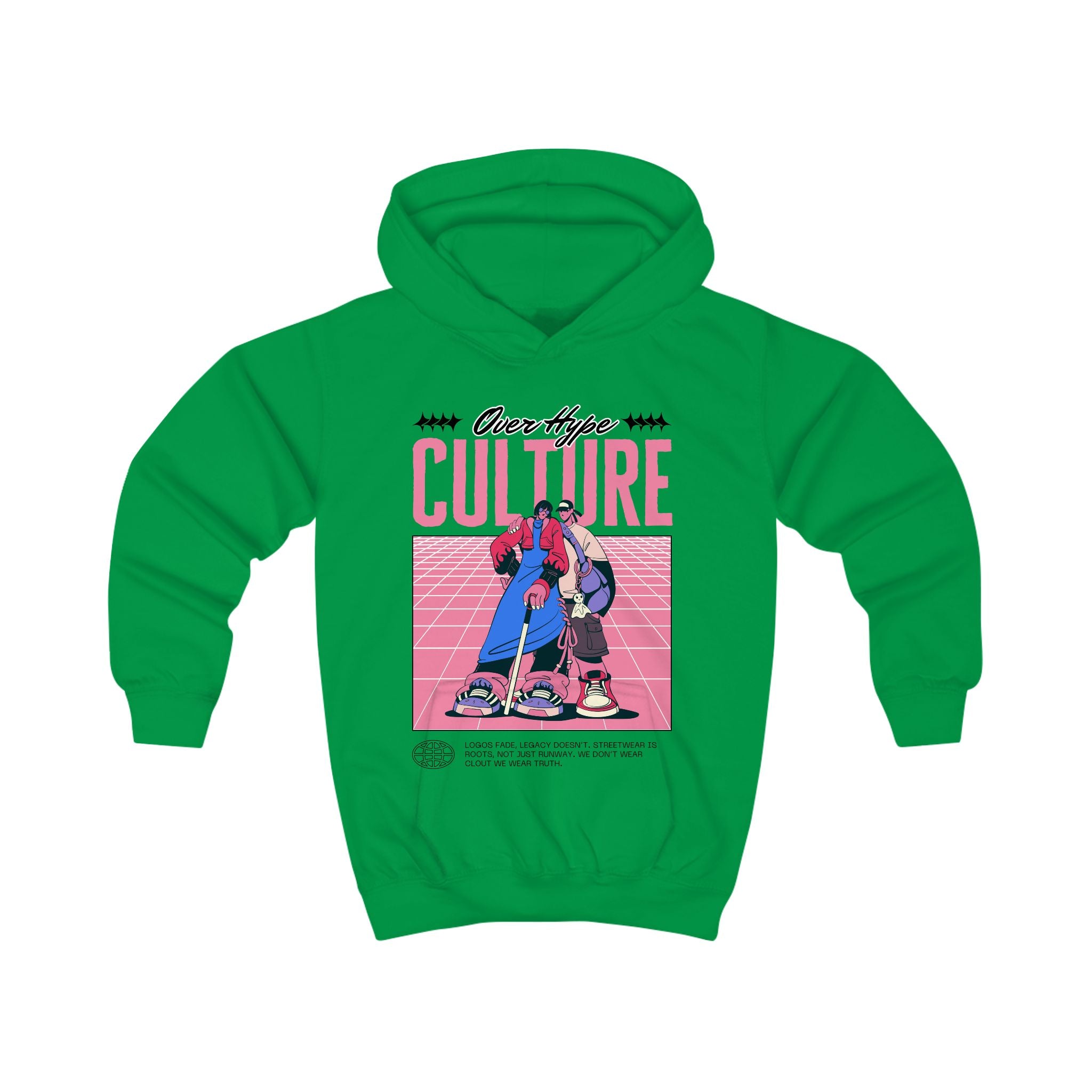 Kids Hoodie with Playful Retro-Inspired Cartoon Print - Street-Style Attitude in Bold Pinks and Blues - Skatepark Vibes - Arcade Loving Kids