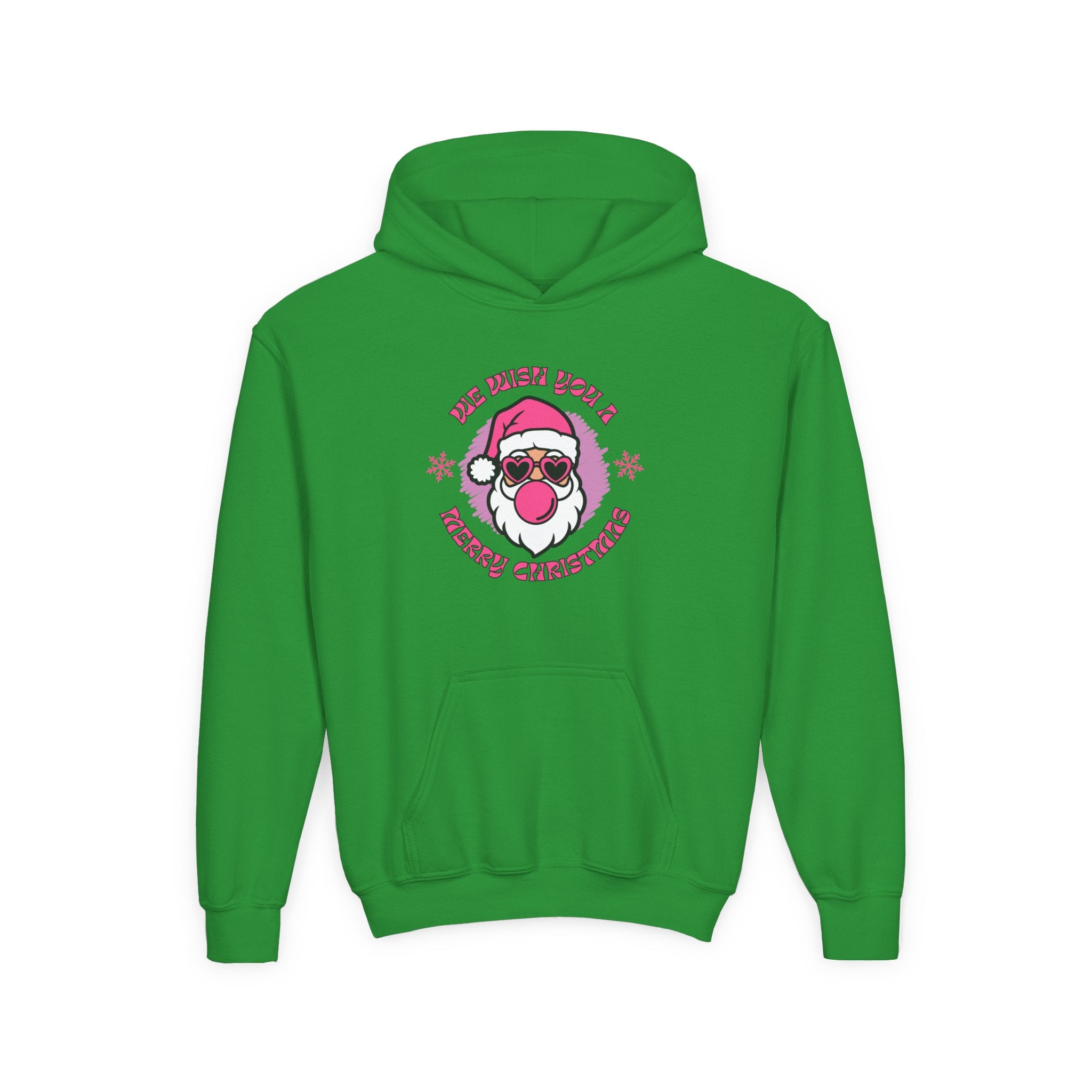 Kids Christmas Hoodie - Pink Sunglasses Santa "He Believes You" Holiday Sweatshirt